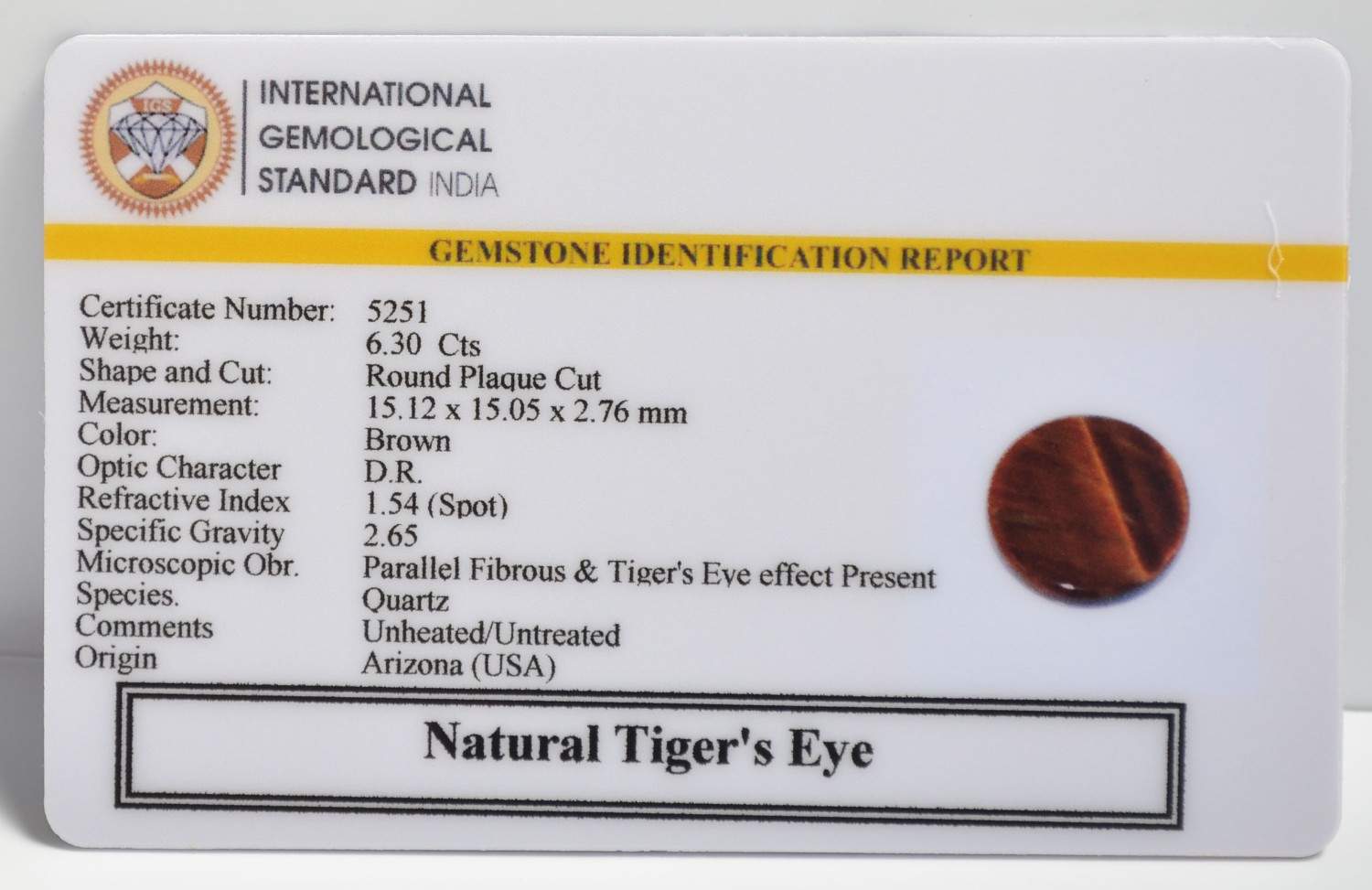 TGR195 2 1 TIGER'S EYE 6.3 Ct.
