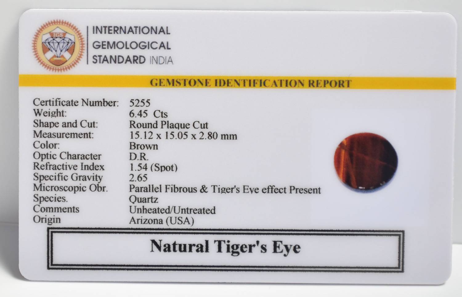TGR199 2 1 TIGER'S EYE 6.45 Ct.
