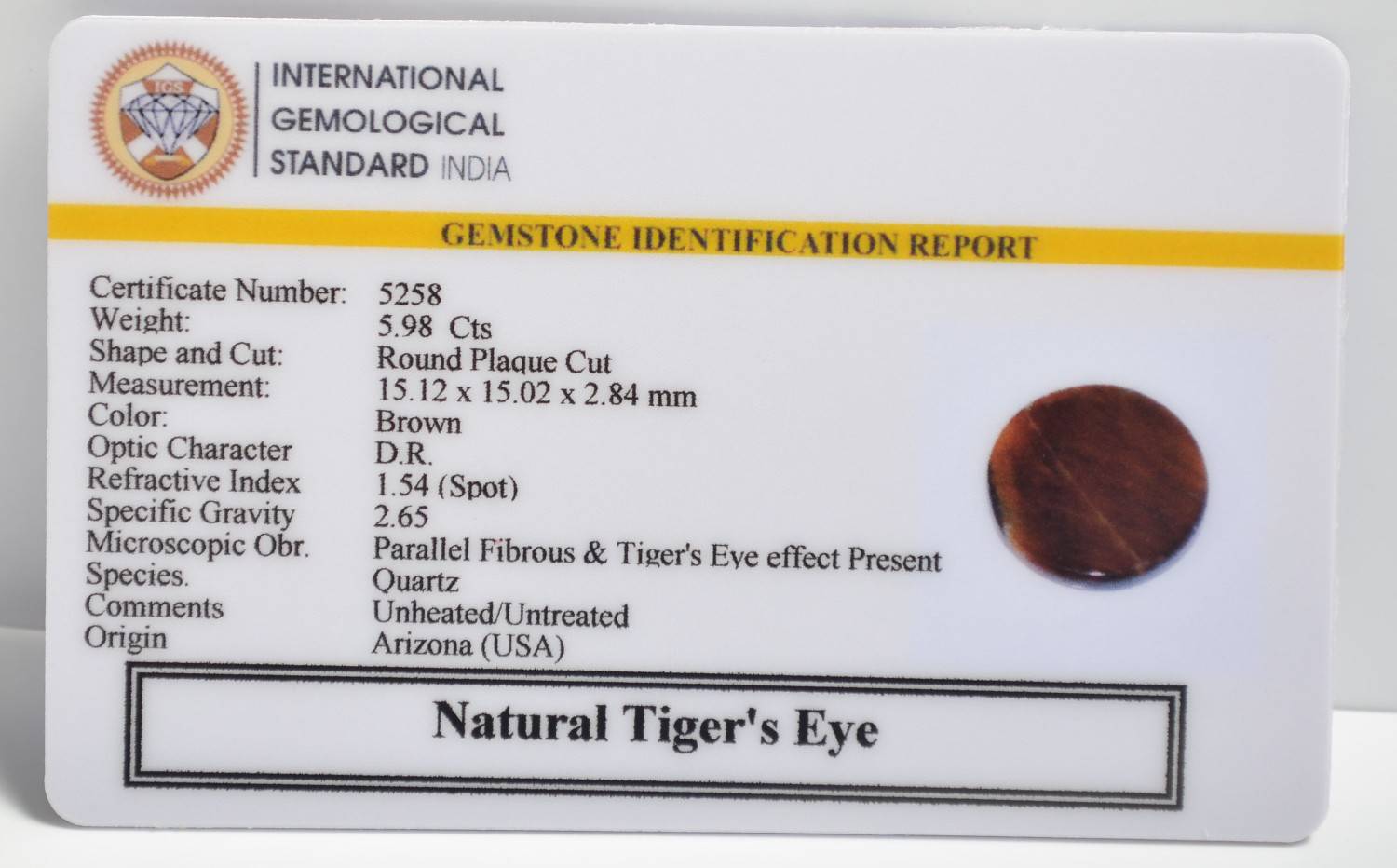 TGR201 2 1 TIGER'S EYE 5.98 Ct.