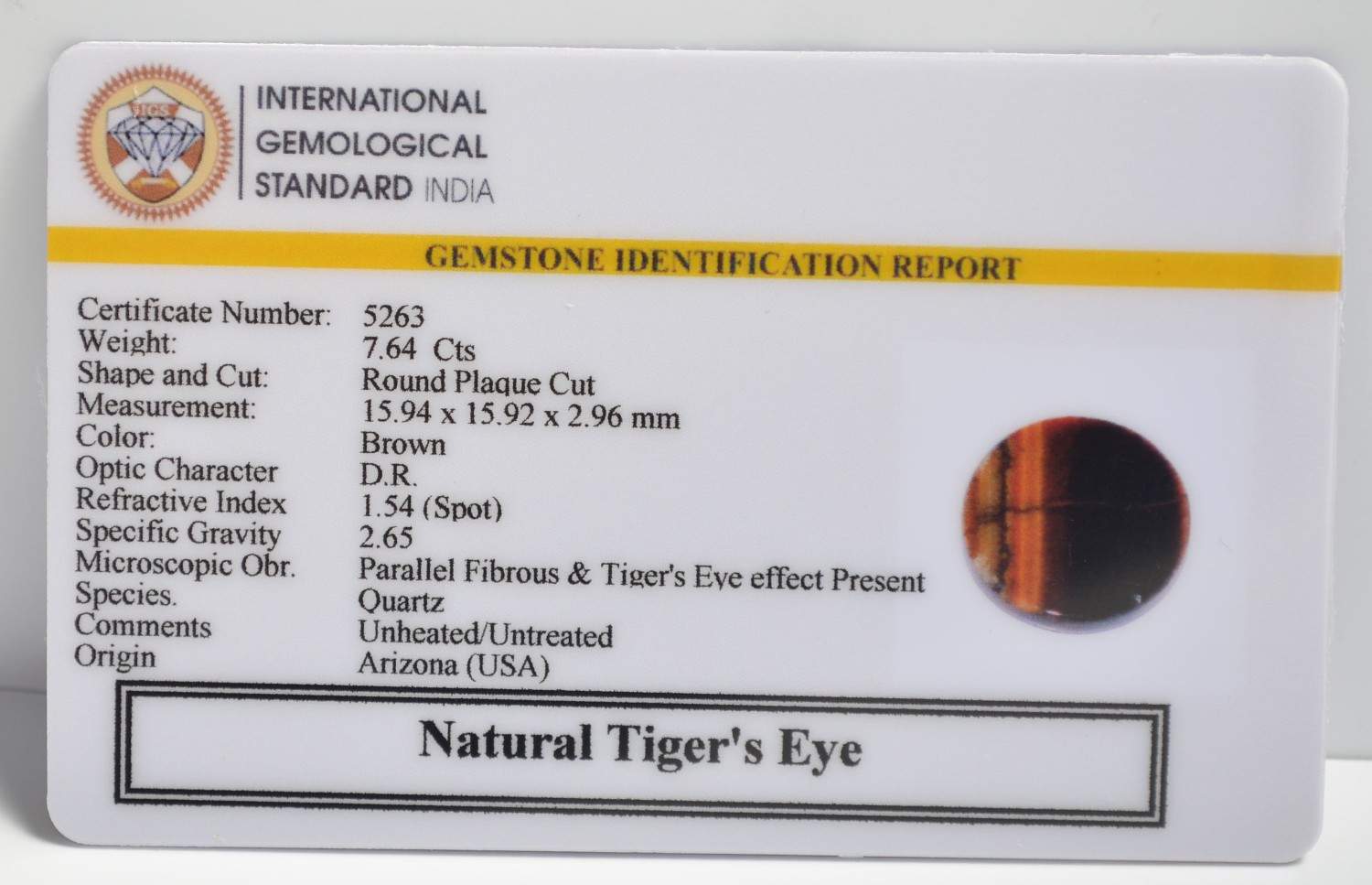 TGR206 2 1 TIGER'S EYE 7.64 Ct.