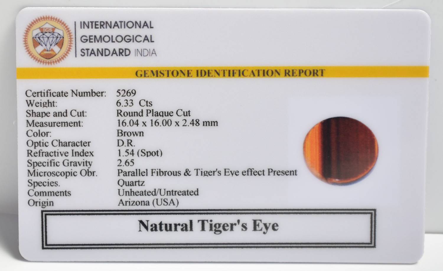 TGR211 2 1 TIGER'S EYE 6.33 Ct.