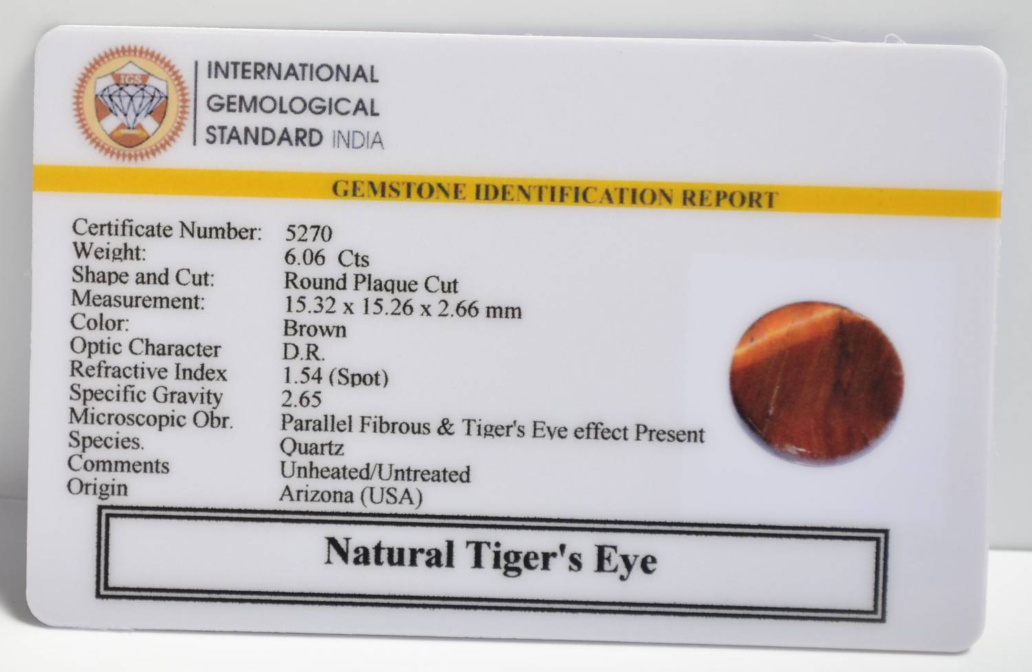 TGR212 2 1 TIGER'S EYE 6.06 Ct.
