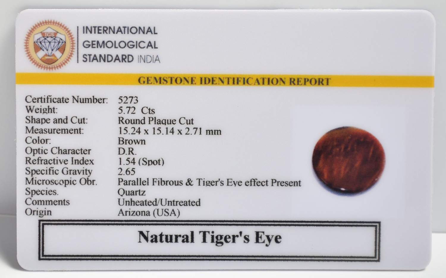 TGR215 2 1 TIGER'S EYE 5.72 Ct.