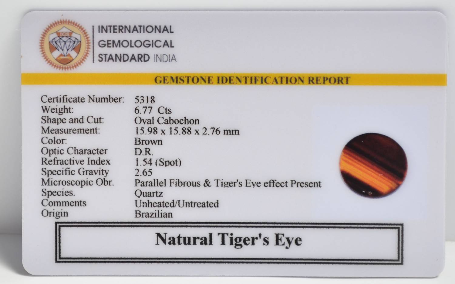 TGR222 2 1 TIGER'S EYE 6.77 Ct.