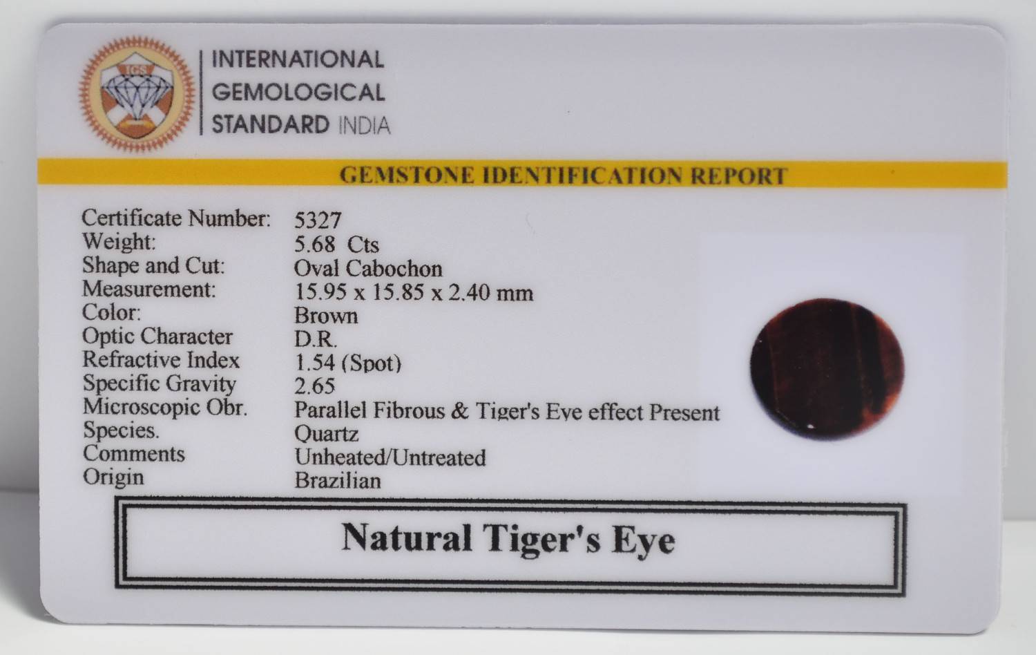 TGR231 2 1 TIGER'S EYE 5.68 Ct.