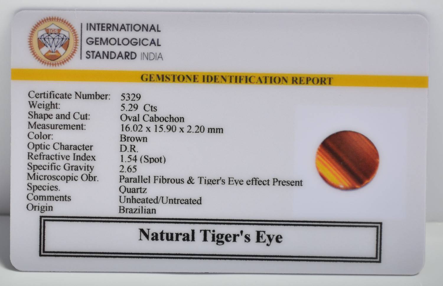 TGR233 2 1 TIGER'S EYE 5.29 Ct.