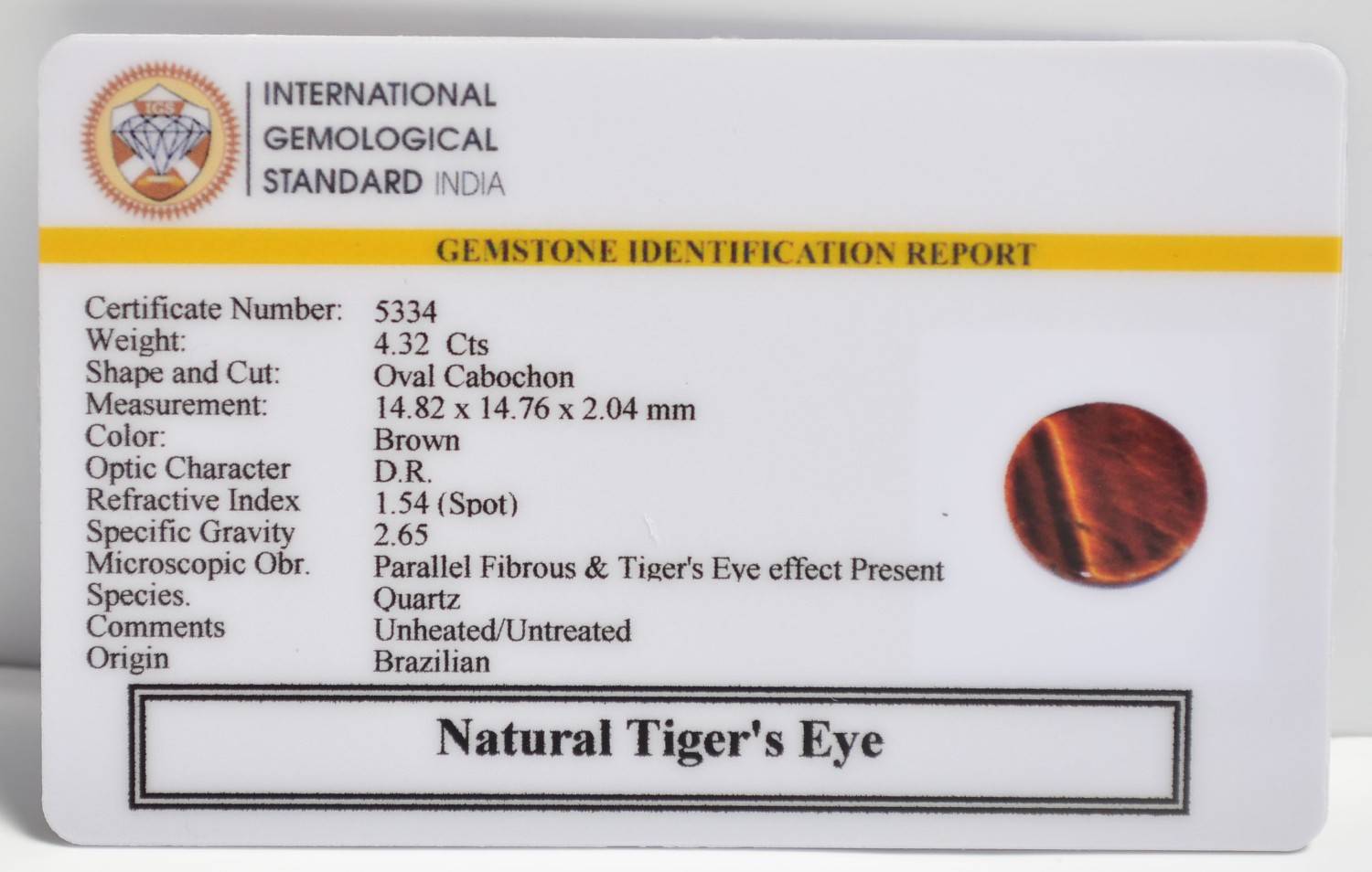 TGR238 2 1 TIGER'S EYE 4.32 Ct.