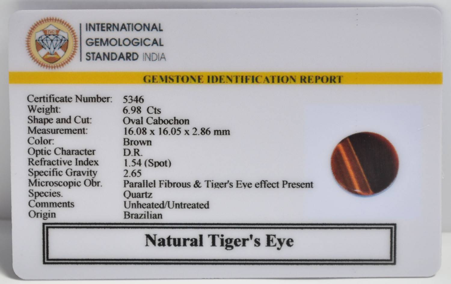 TGR249 2 1 TIGER'S EYE 6.98 Ct.
