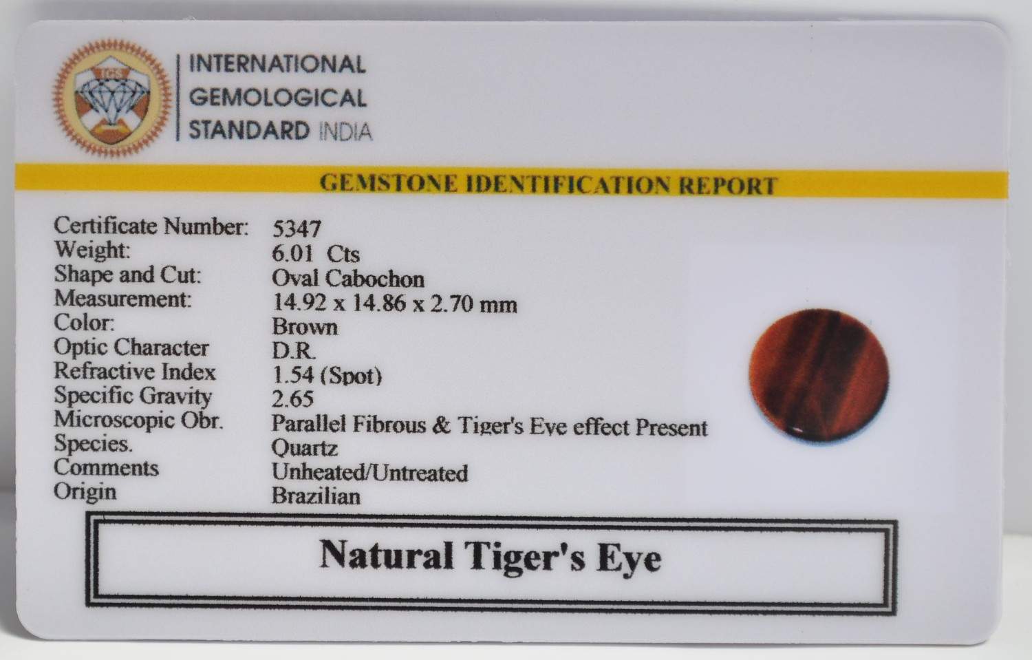 TGR250 2 1 TIGER'S EYE 6.01 Ct.