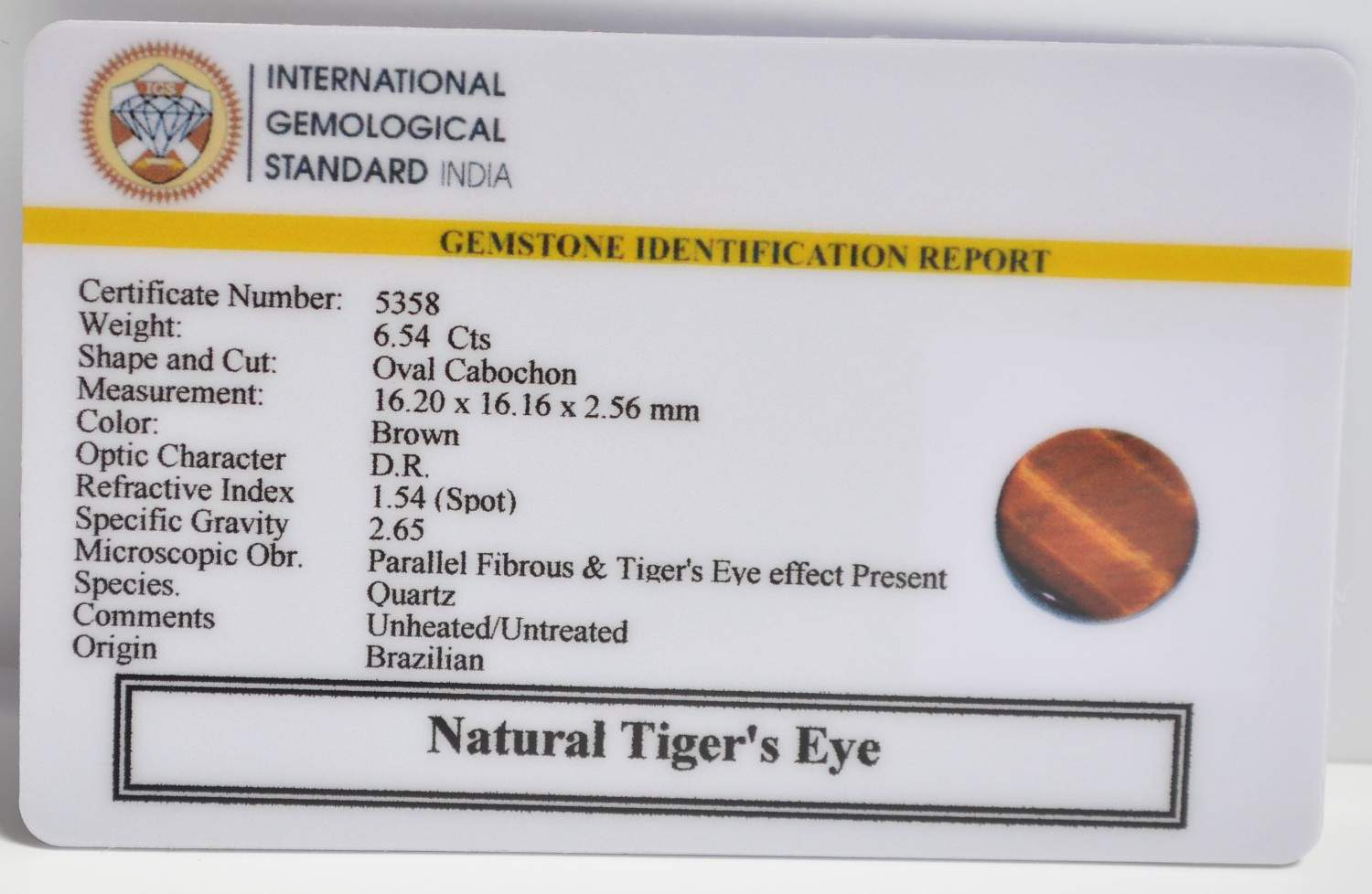 TGR261 2 1 TIGER'S EYE 6.54 Ct.