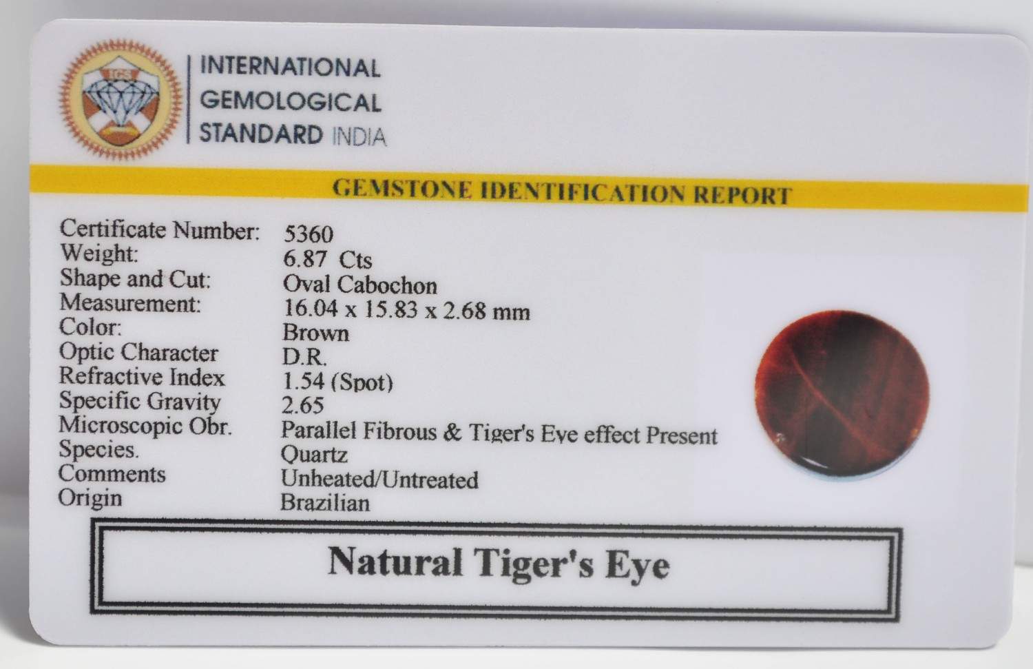 TGR263 2 1 TIGER'S EYE 6.87 Ct.
