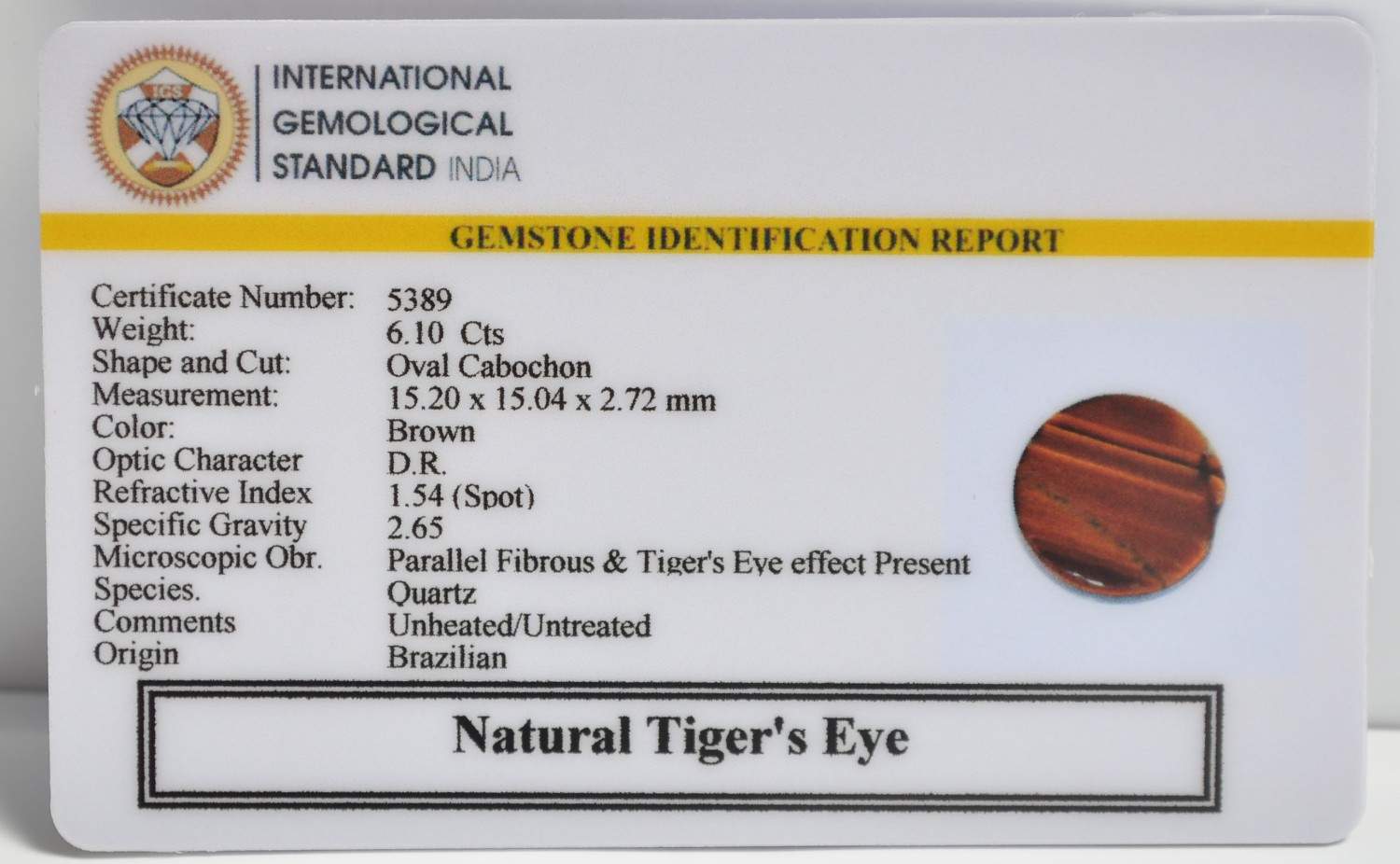 TGR285 2 1 TIGER'S EYE 6.1 Ct.
