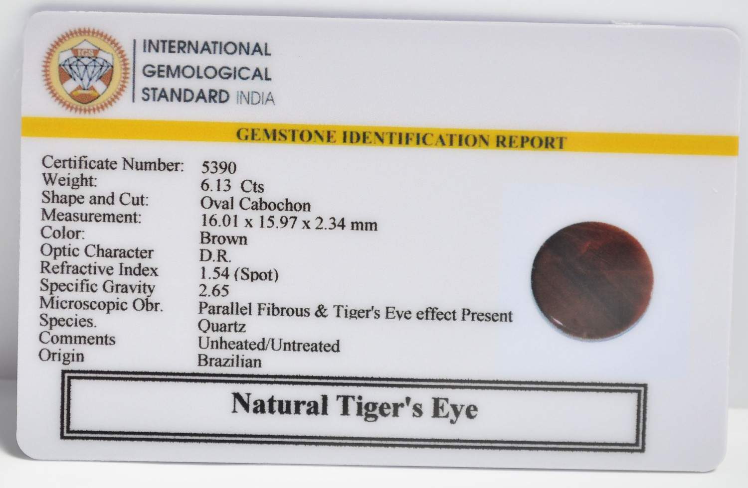 TGR286 2 1 TIGER'S EYE 6.13 Ct.