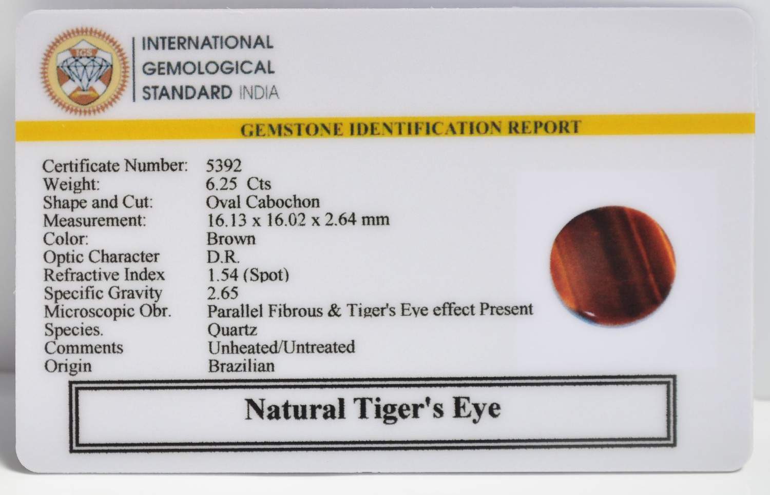 TGR287 2 1 TIGER'S EYE 6.25 Ct.