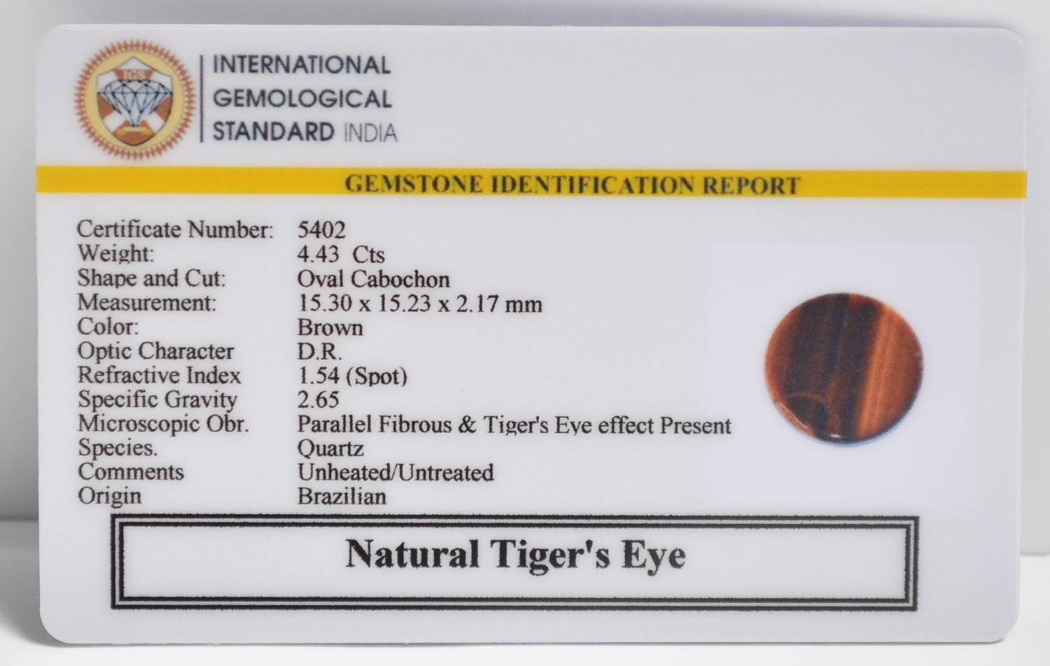TGR293 2 1 TIGER'S EYE 4.43 Ct.