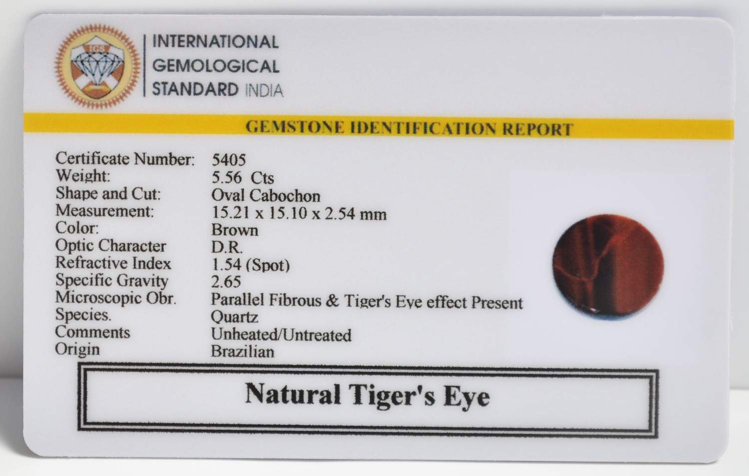 TGR296 2 1 TIGER'S EYE 5.56 Ct.