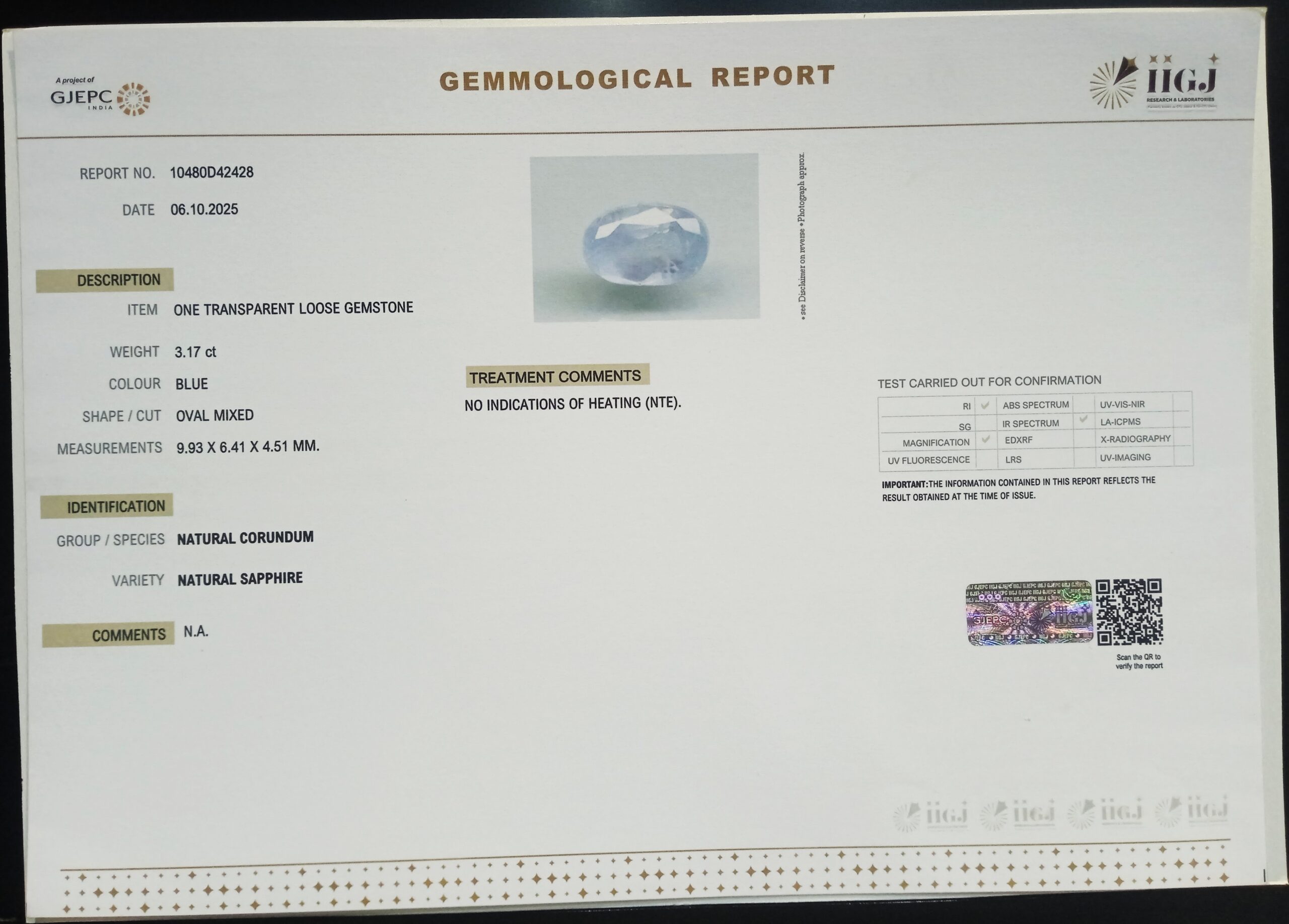 BSP15196 2 scaled BLUE SAPPHIRE 3.17 Ct.