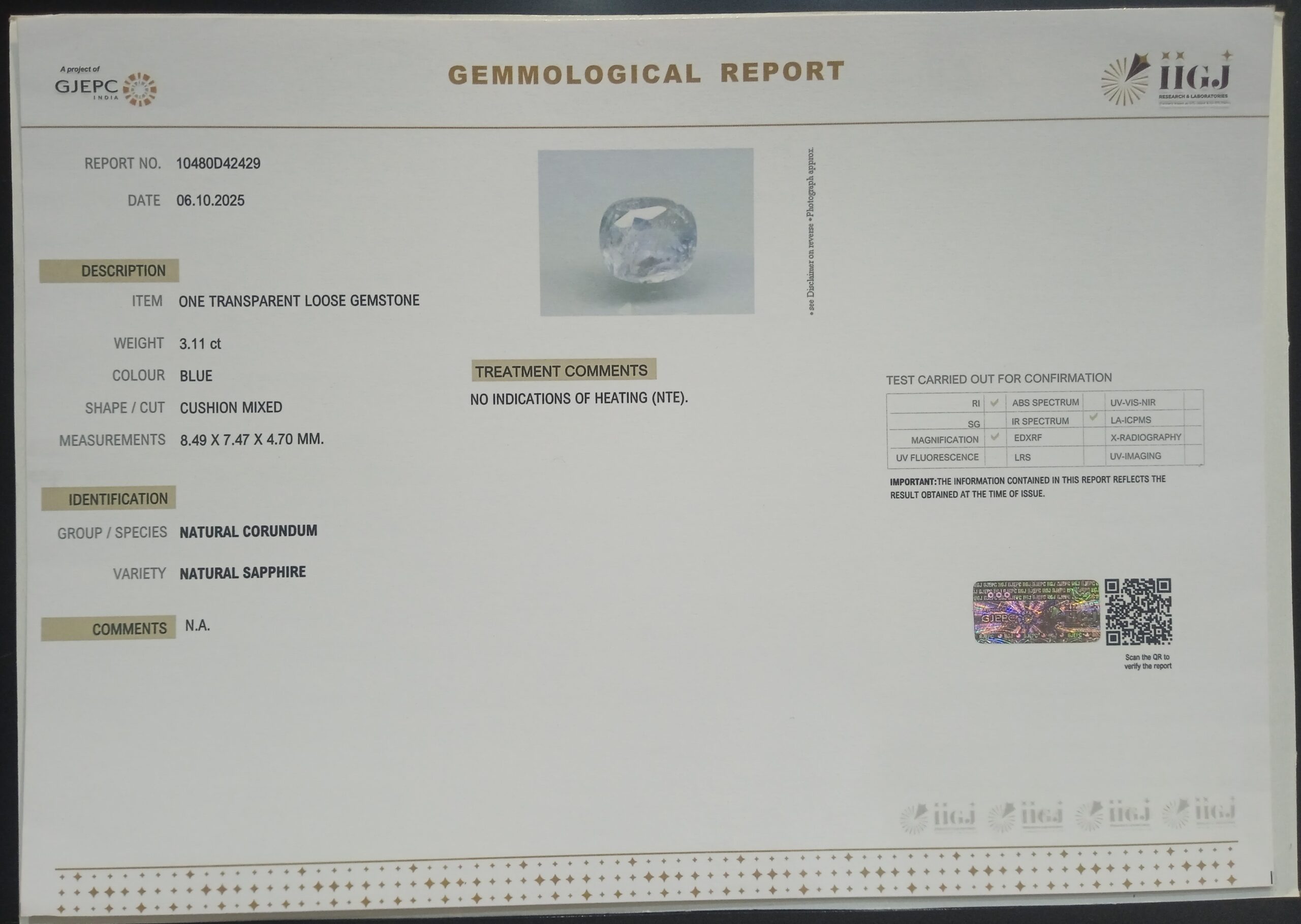 BSP15197 2 1 scaled BLUE SAPPHIRE 3.11 Ct.