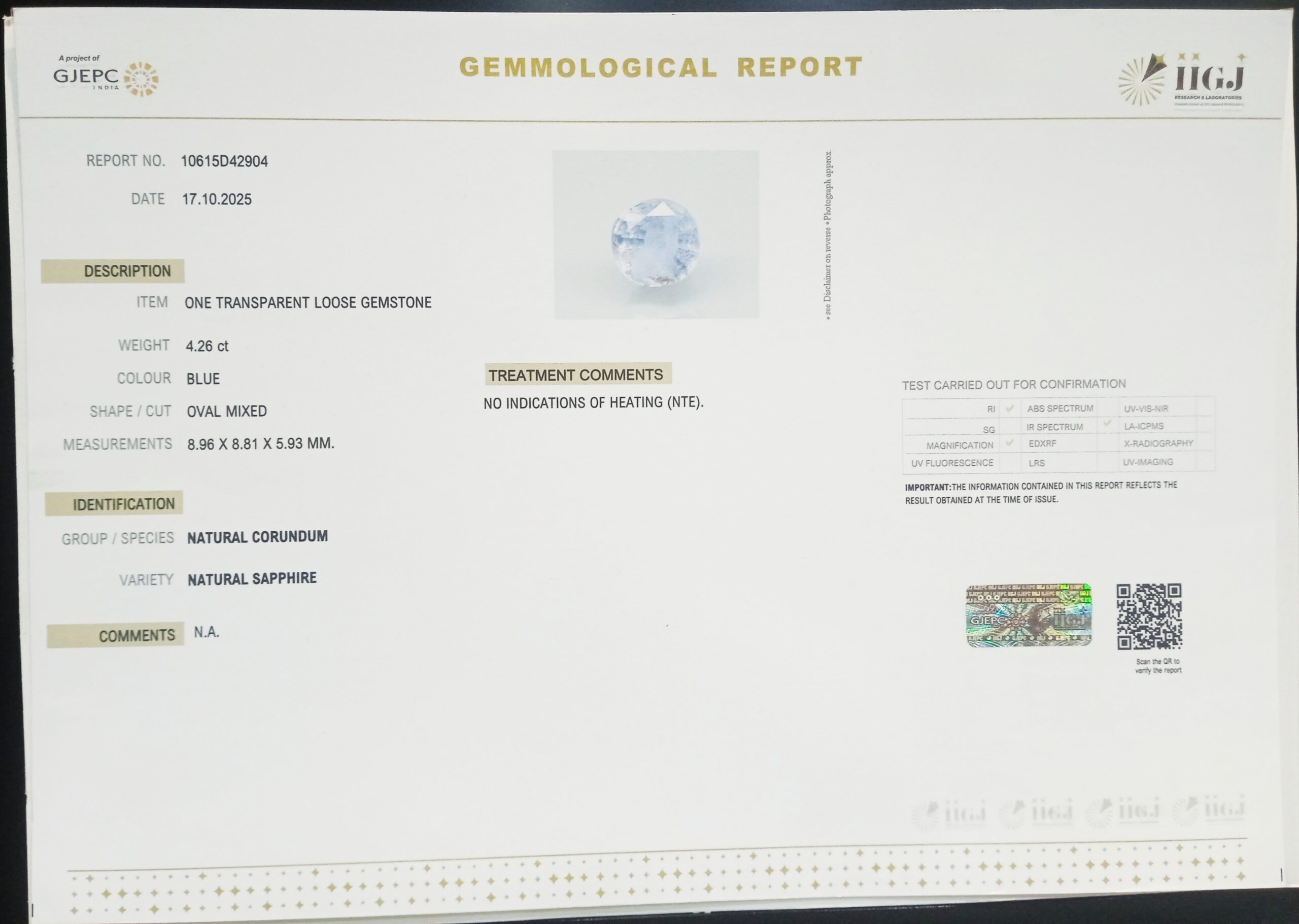 BSP15220 2 1 scaled BLUE SAPPHIRE 4.26 Ct.