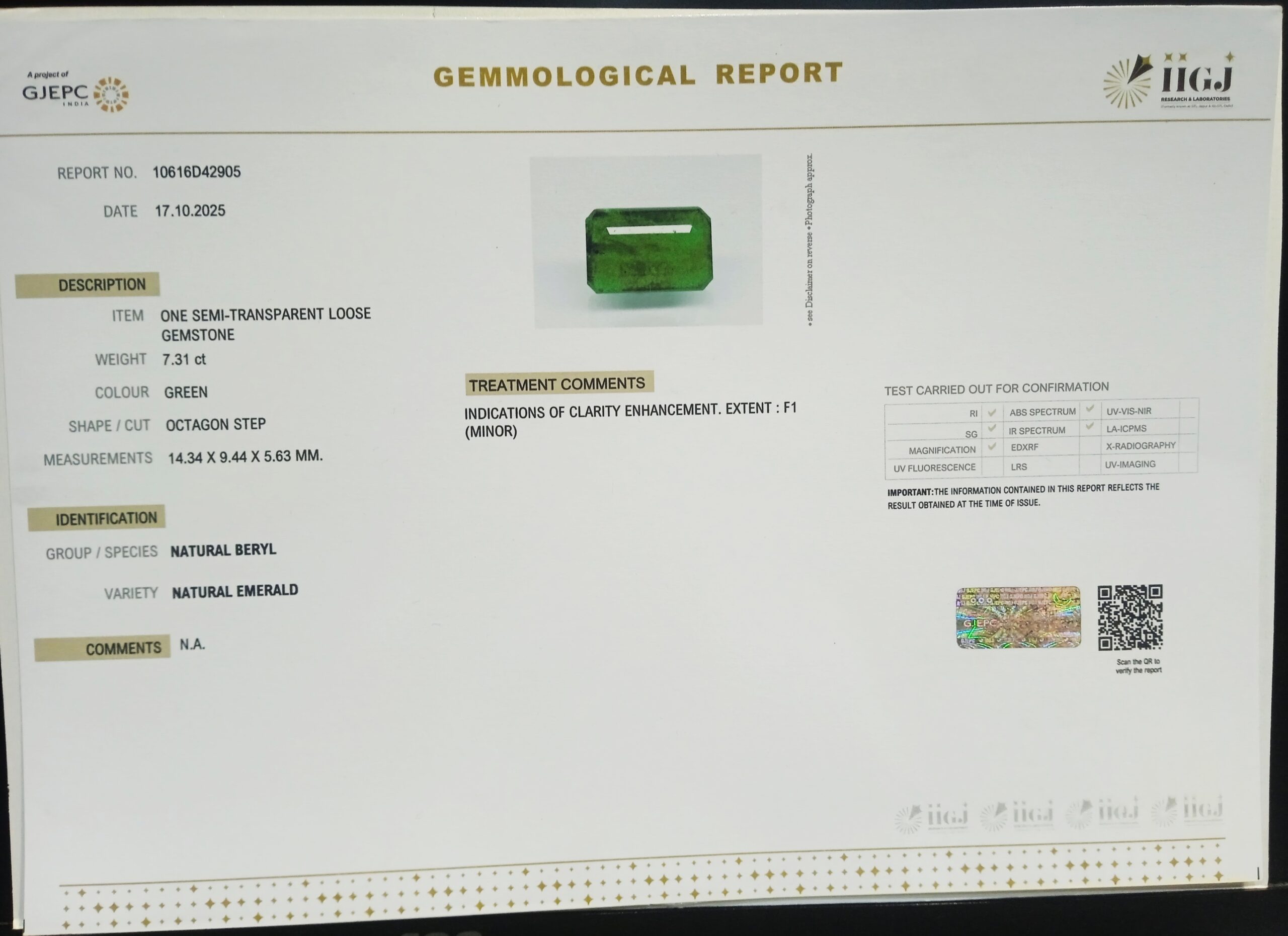 EMERALD 7.31 Ct. 3 EMRD21943 2 1 scaled EMERALD 7.31 Ct.