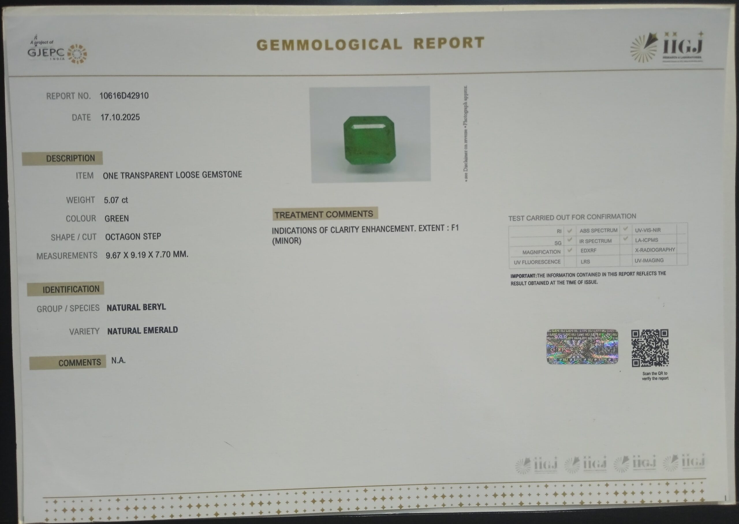 EMRD21948 2 1 scaled EMERALD 5.07 Ct.