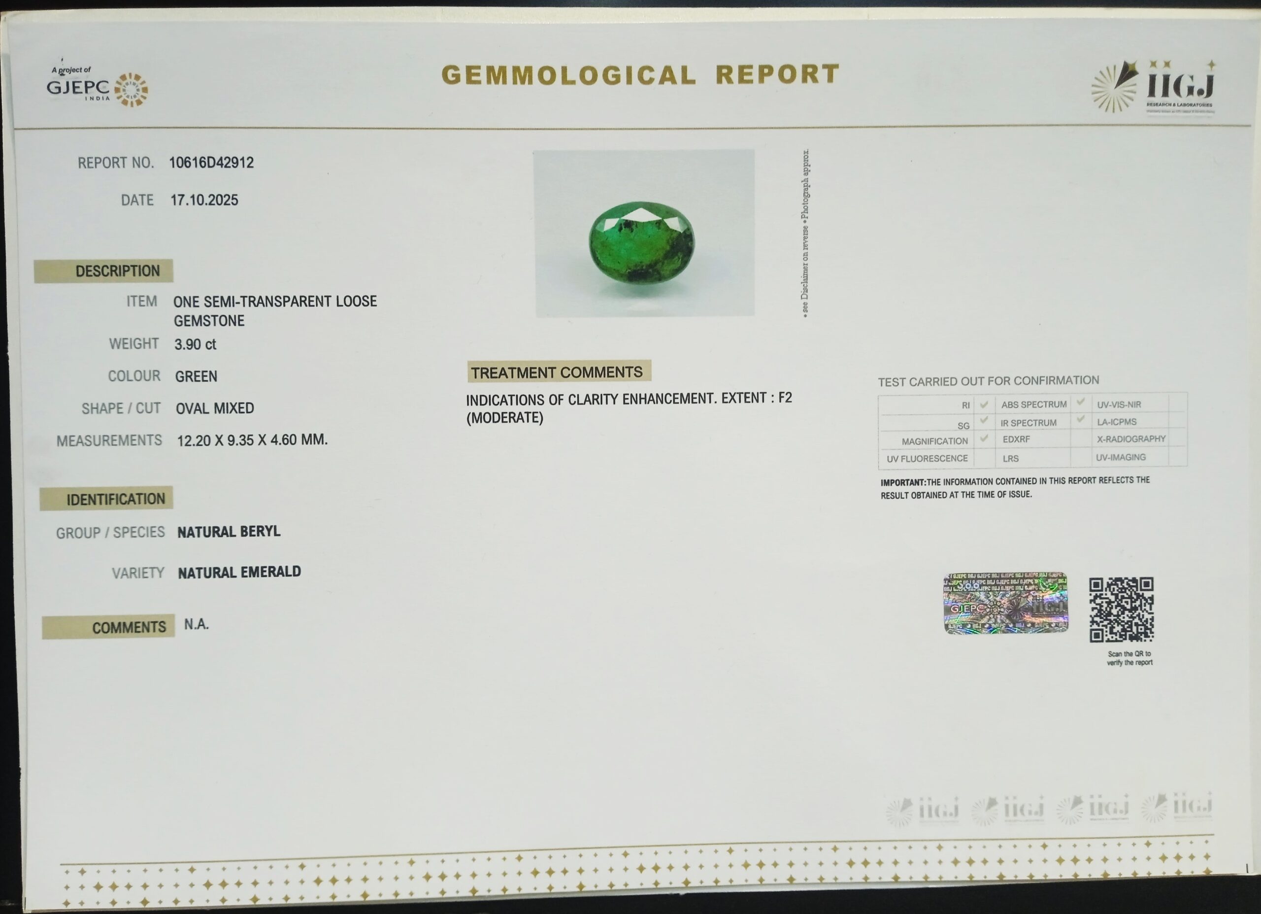 EMRD21949 2 1 scaled EMERALD 3.9 Ct.