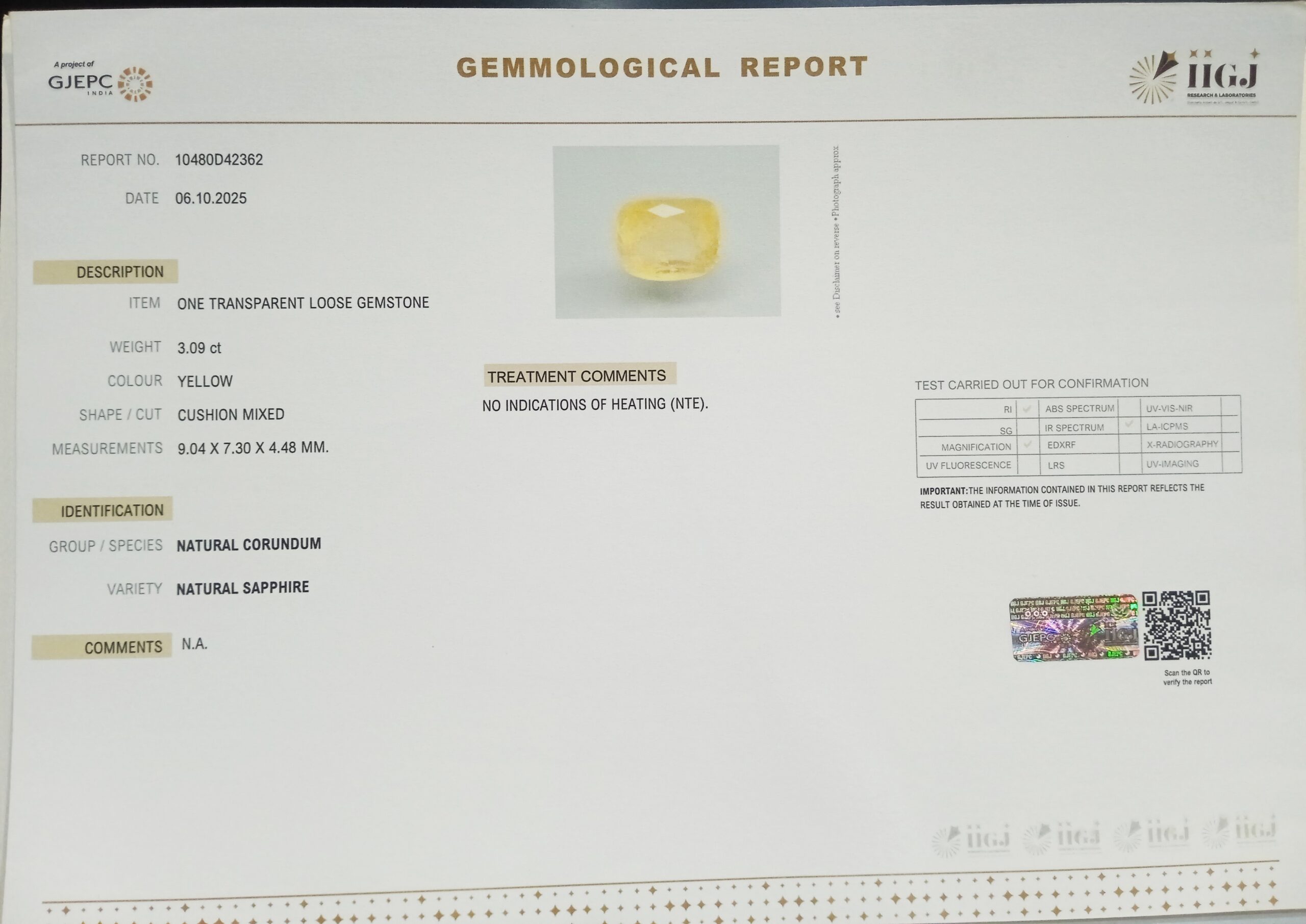 NYSP8650 2 1 scaled YELLOW SAPPHIRE 3.09 Ct.