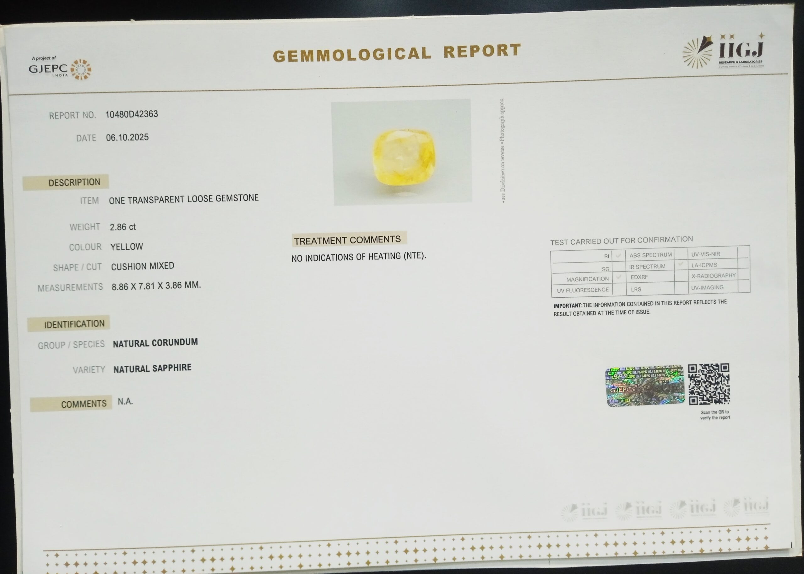 NYSP8651 2 1 scaled YELLOW SAPPHIRE 2.86 Ct.