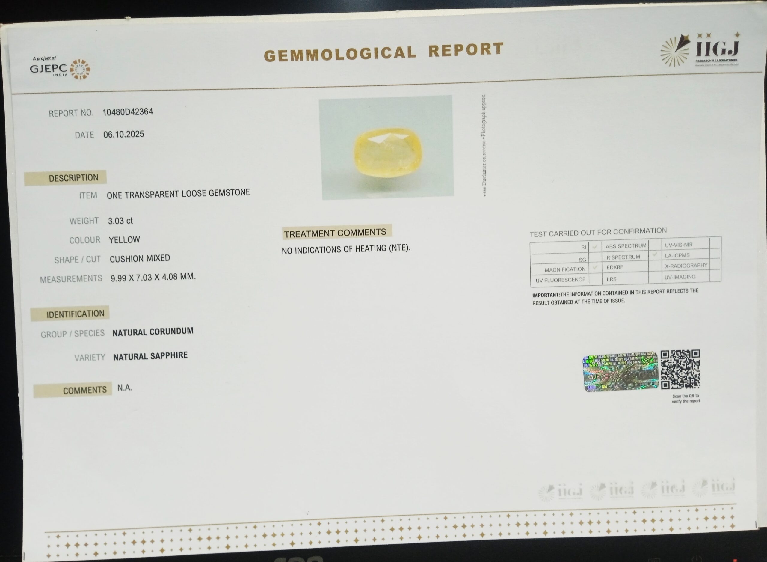 NYSP8652 2 1 scaled YELLOW SAPPHIRE 3.03 Ct.