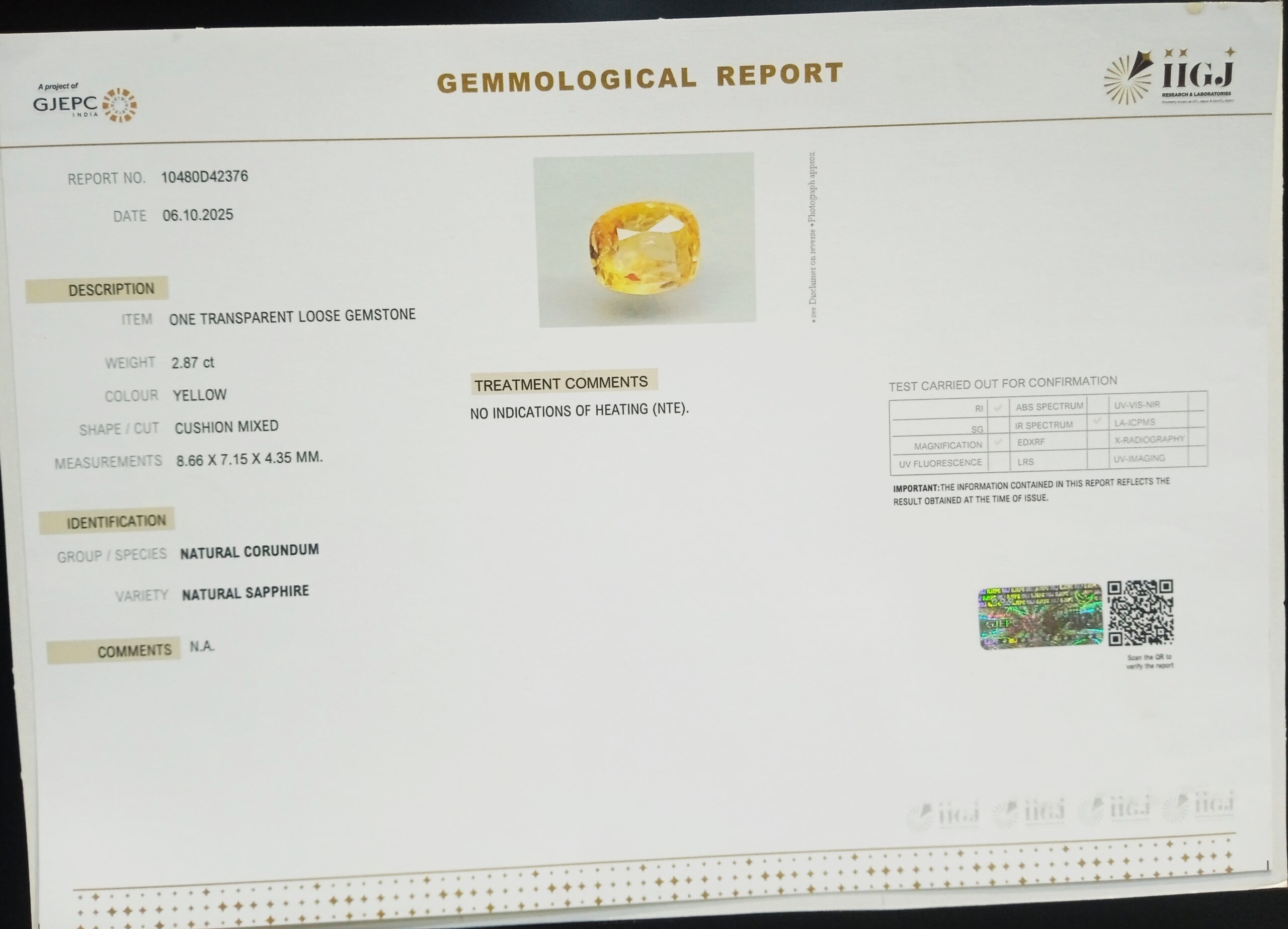 NYSP8664 2 1 scaled YELLOW SAPPHIRE 2.87 Ct.