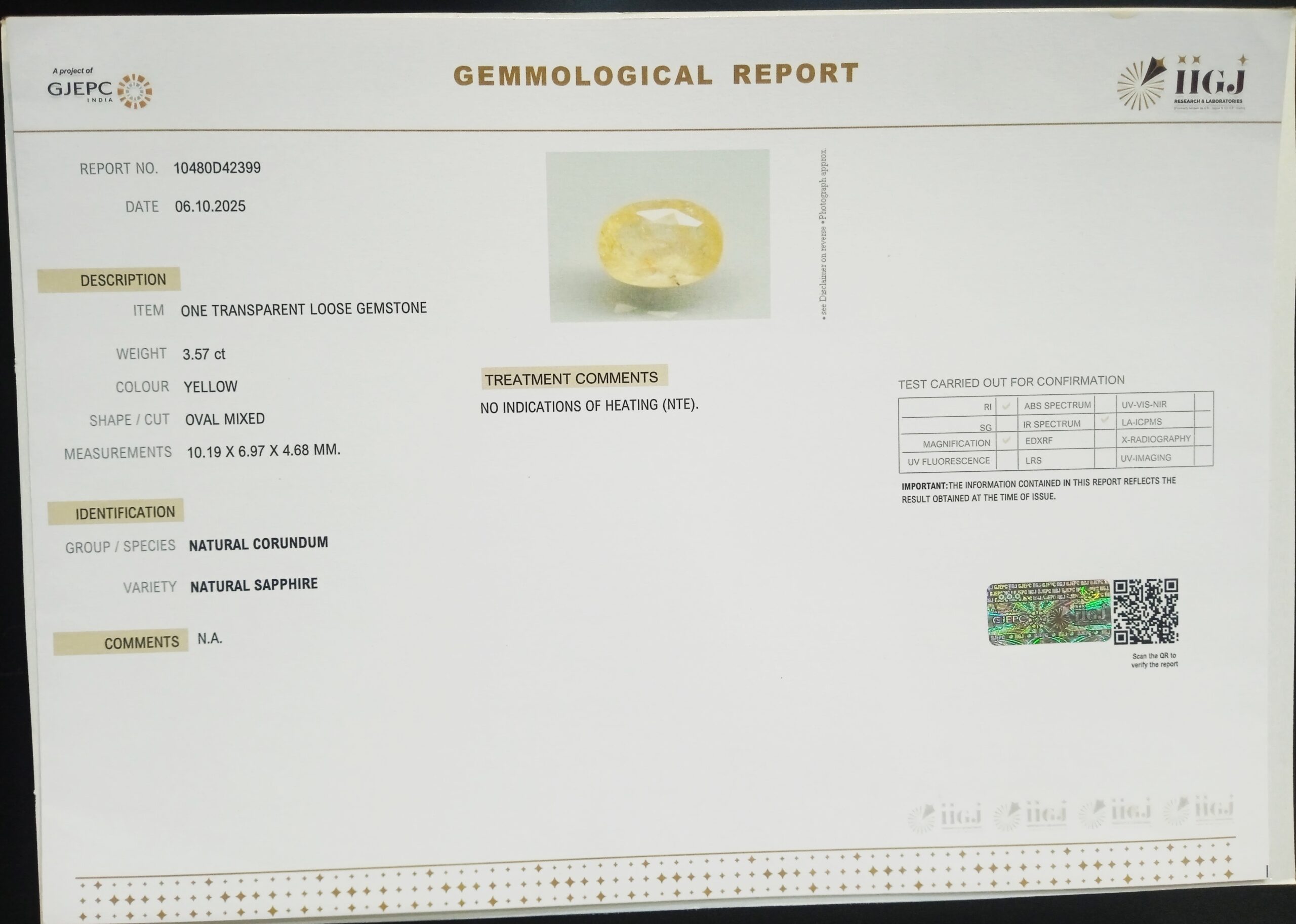 NYSP8686 2 1 scaled YELLOW SAPPHIRE 3.57 Ct.