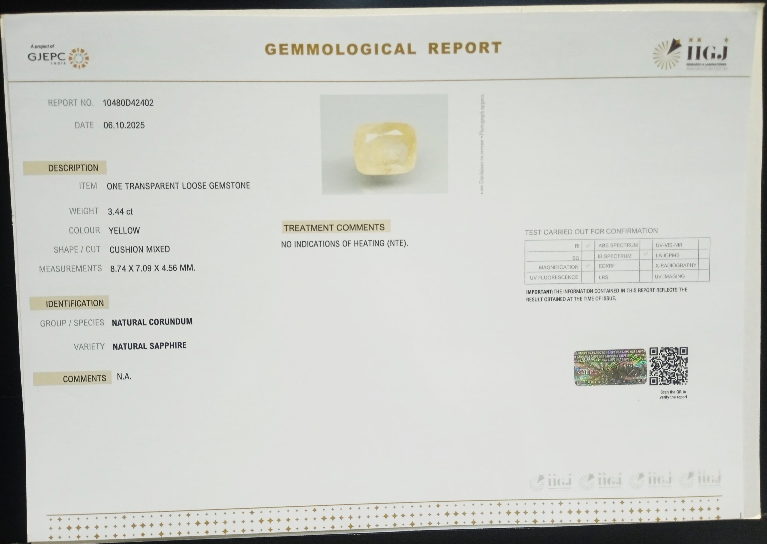 NYSP8689 2 1 scaled YELLOW SAPPHIRE 3.44 Ct.