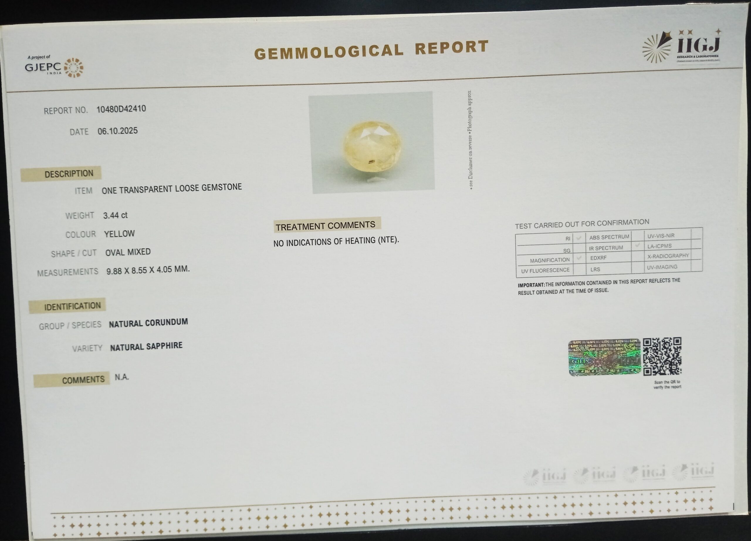 NYSP8696 2 1 scaled YELLOW SAPPHIRE 3.44 Ct.