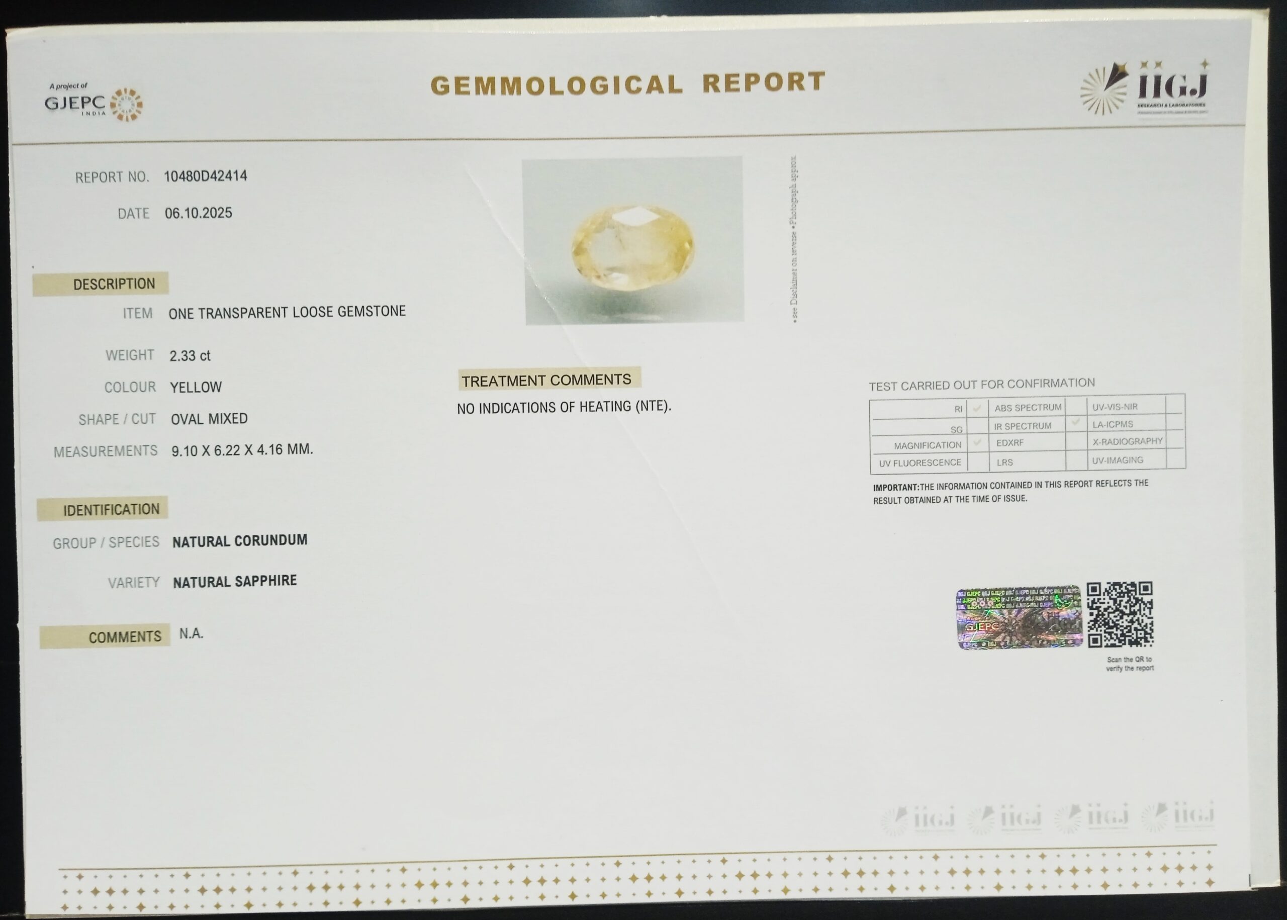 NYSP8700 2 1 scaled YELLOW SAPPHIRE 2.33 Ct.