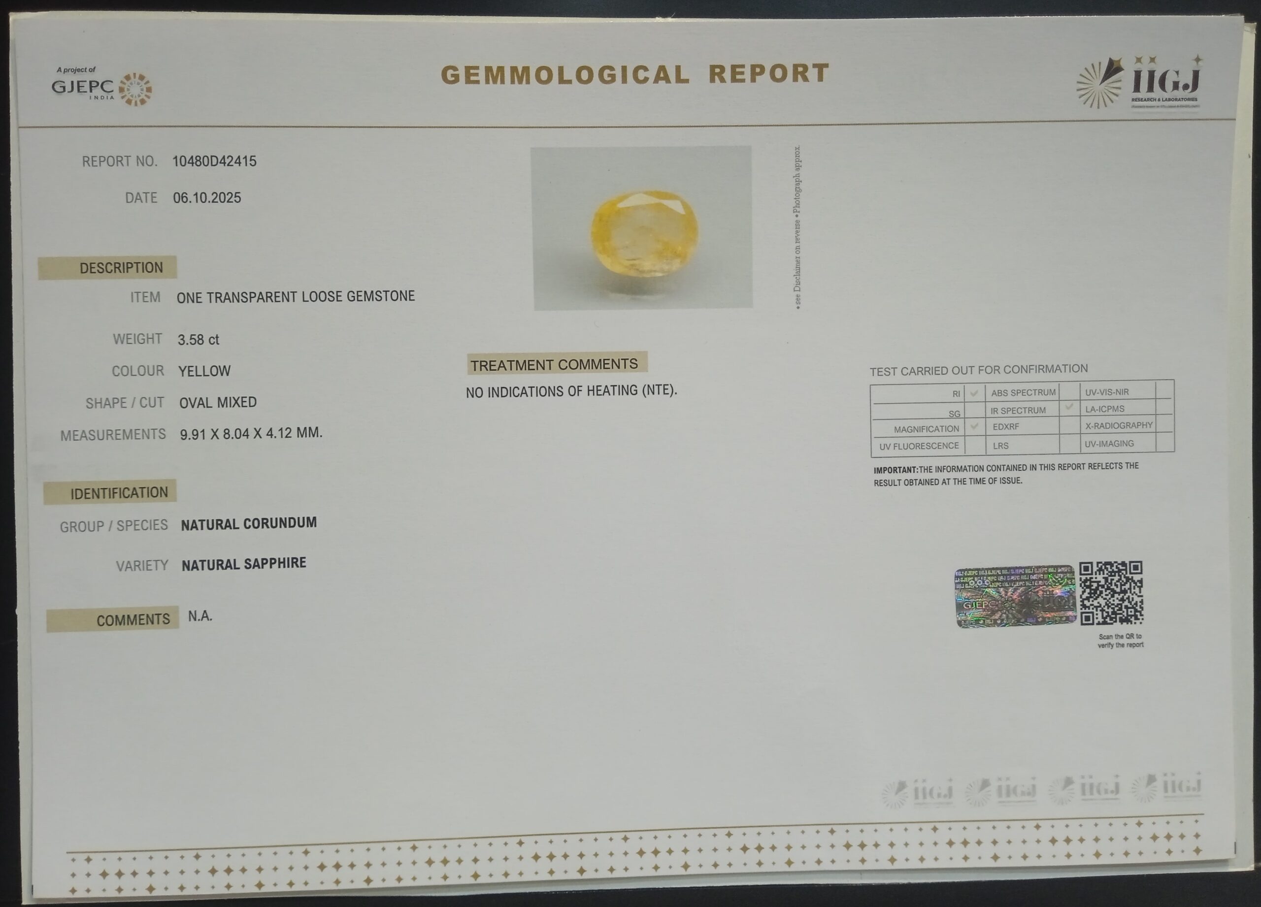 NYSP8701 2 1 scaled YELLOW SAPPHIRE 3.58 Ct.