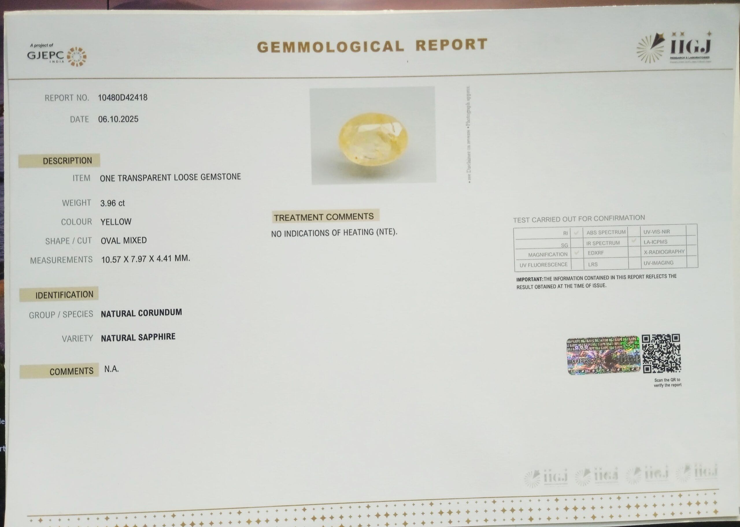 YELLOW SAPPHIRE 3.96 Ct. 3 NYSP8704 2 1 scaled YELLOW SAPPHIRE 3.96 Ct.