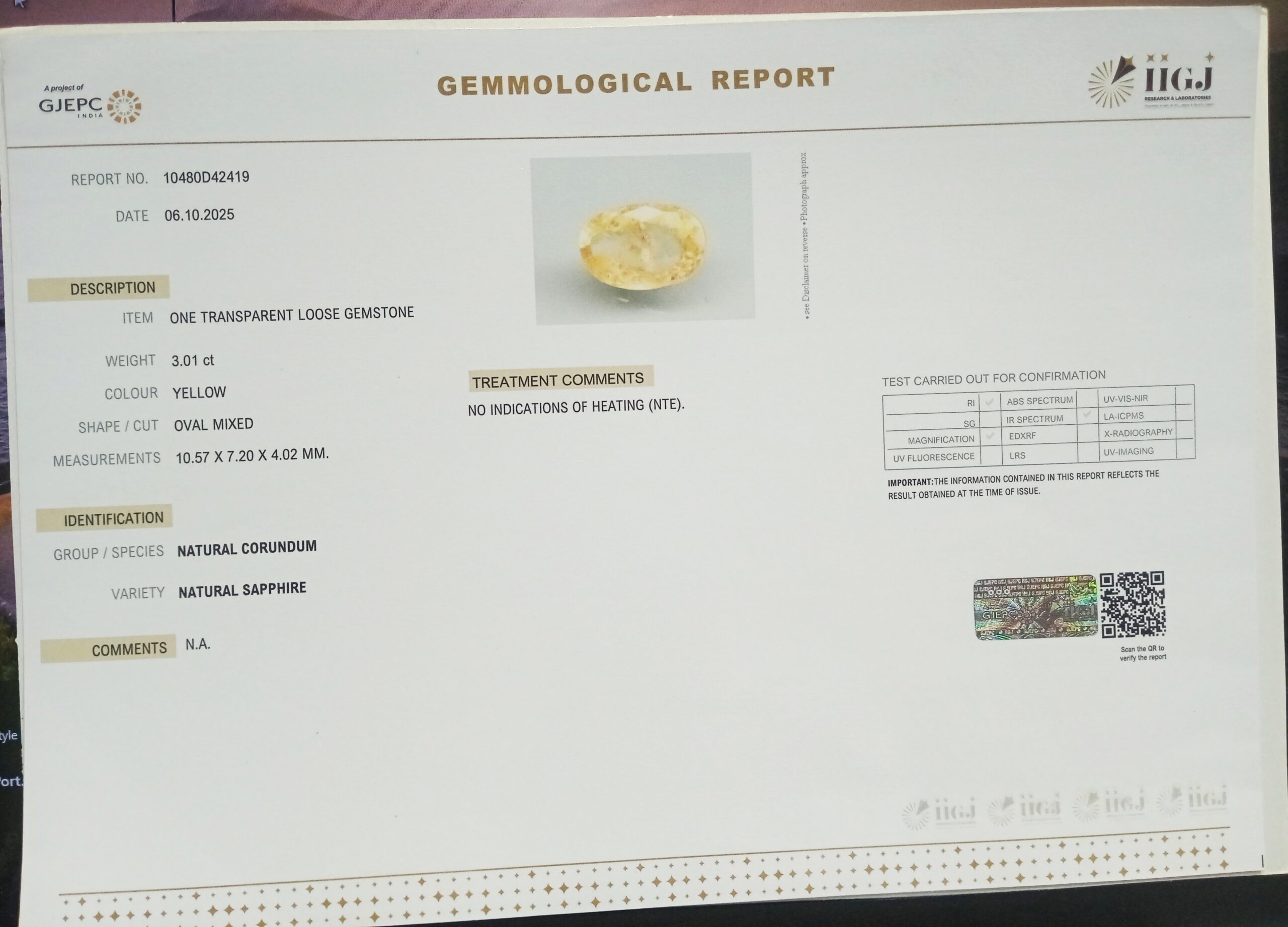 YELLOW SAPPHIRE 3.01 Ct. 3 NYSP8705 2 1 scaled YELLOW SAPPHIRE 3.01 Ct.