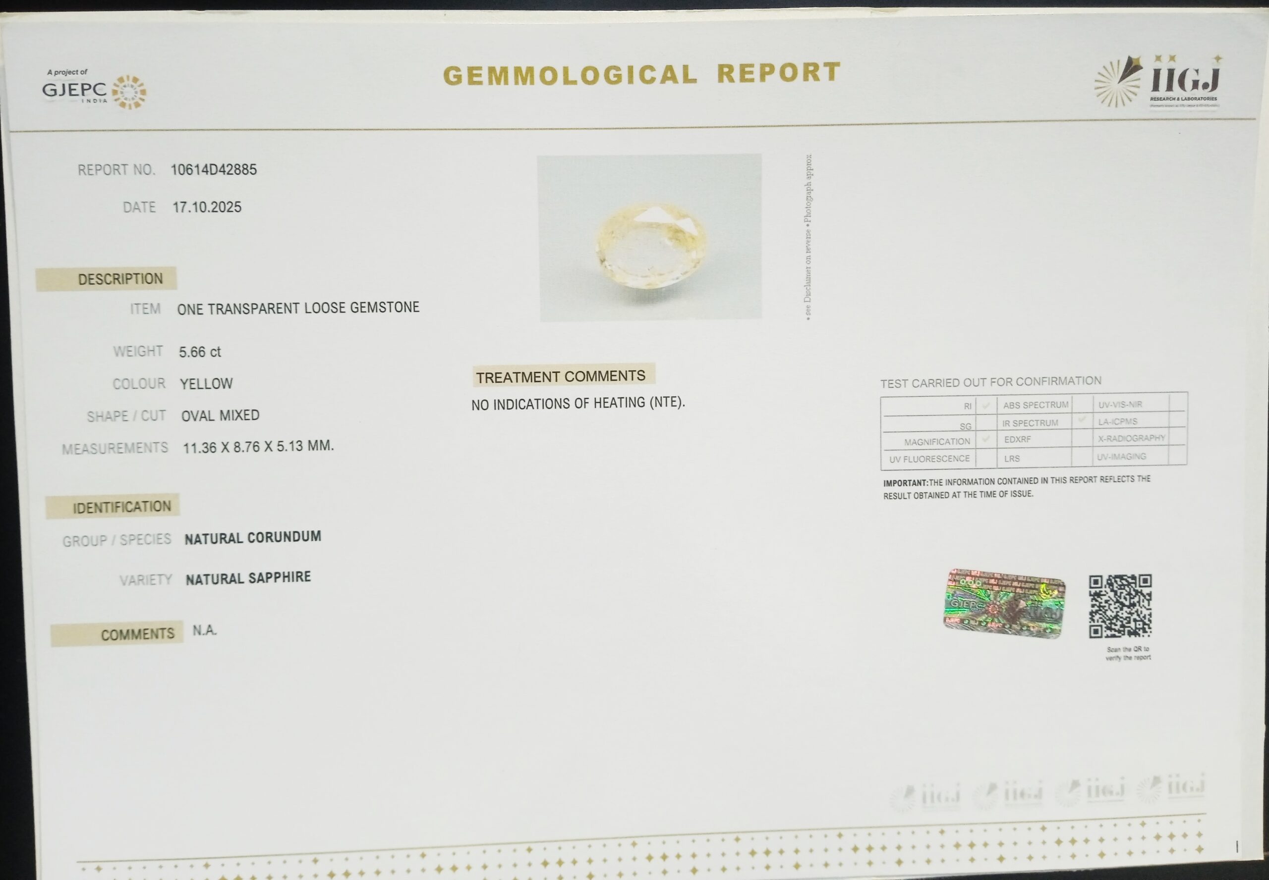 NYSP8722 2 1 scaled YELLOW SAPPHIRE 5.66 Ct.