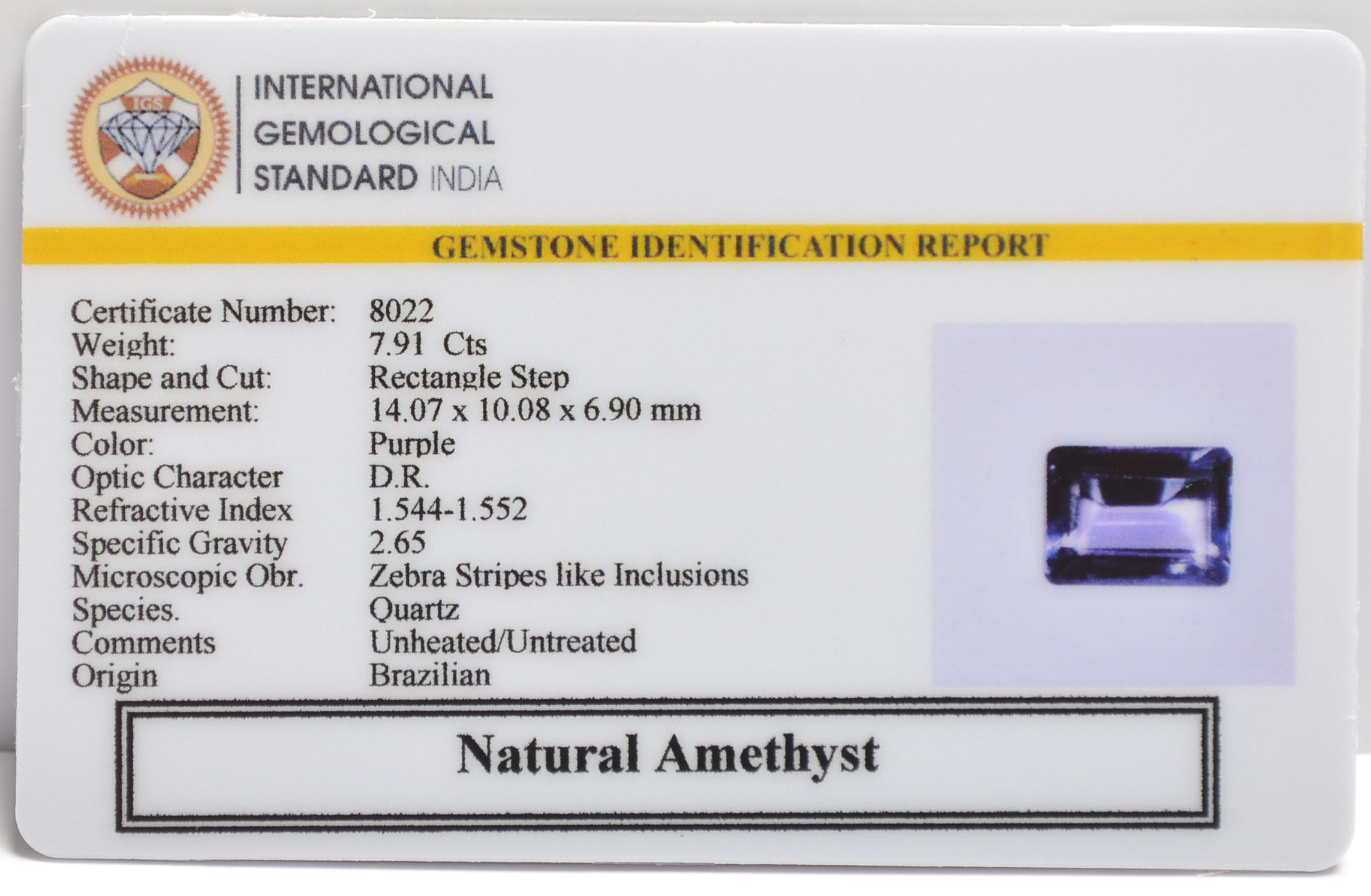 AMETHYST 7.91 Ct. 3 AME1274 2 AMETHYST 7.91 Ct.