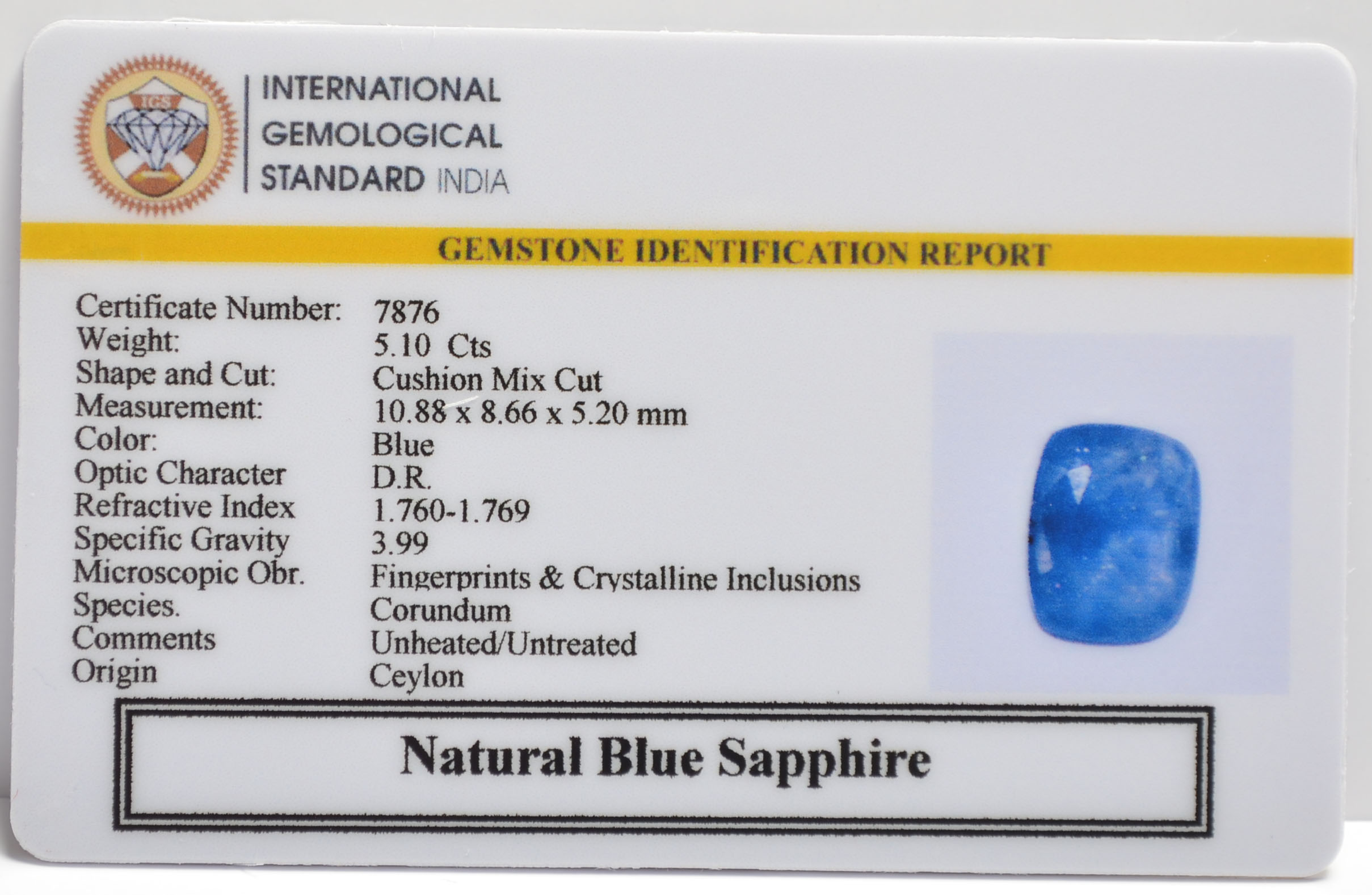 BSP15228 2 BLUE SAPPHIRE 5.1 Ct.