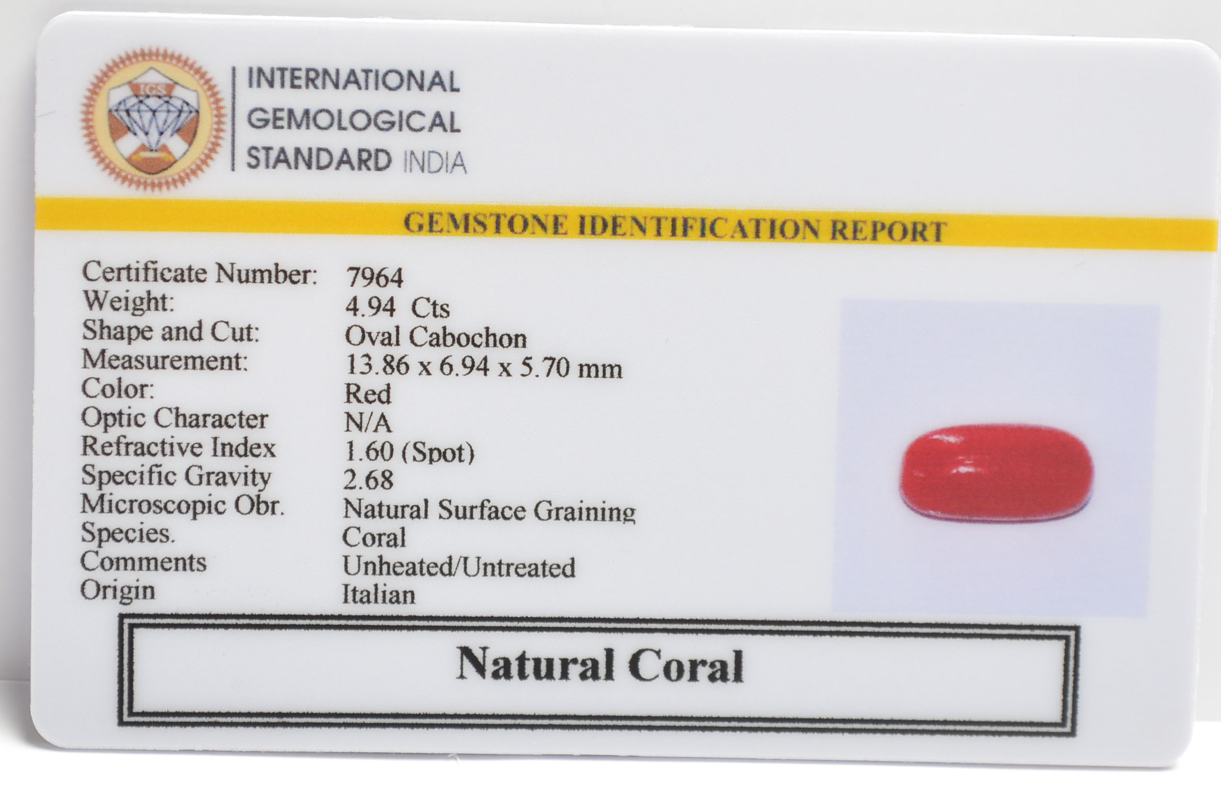 CORAL 4.94 Ct. 3 CRL6272 2 CORAL 4.94 Ct.