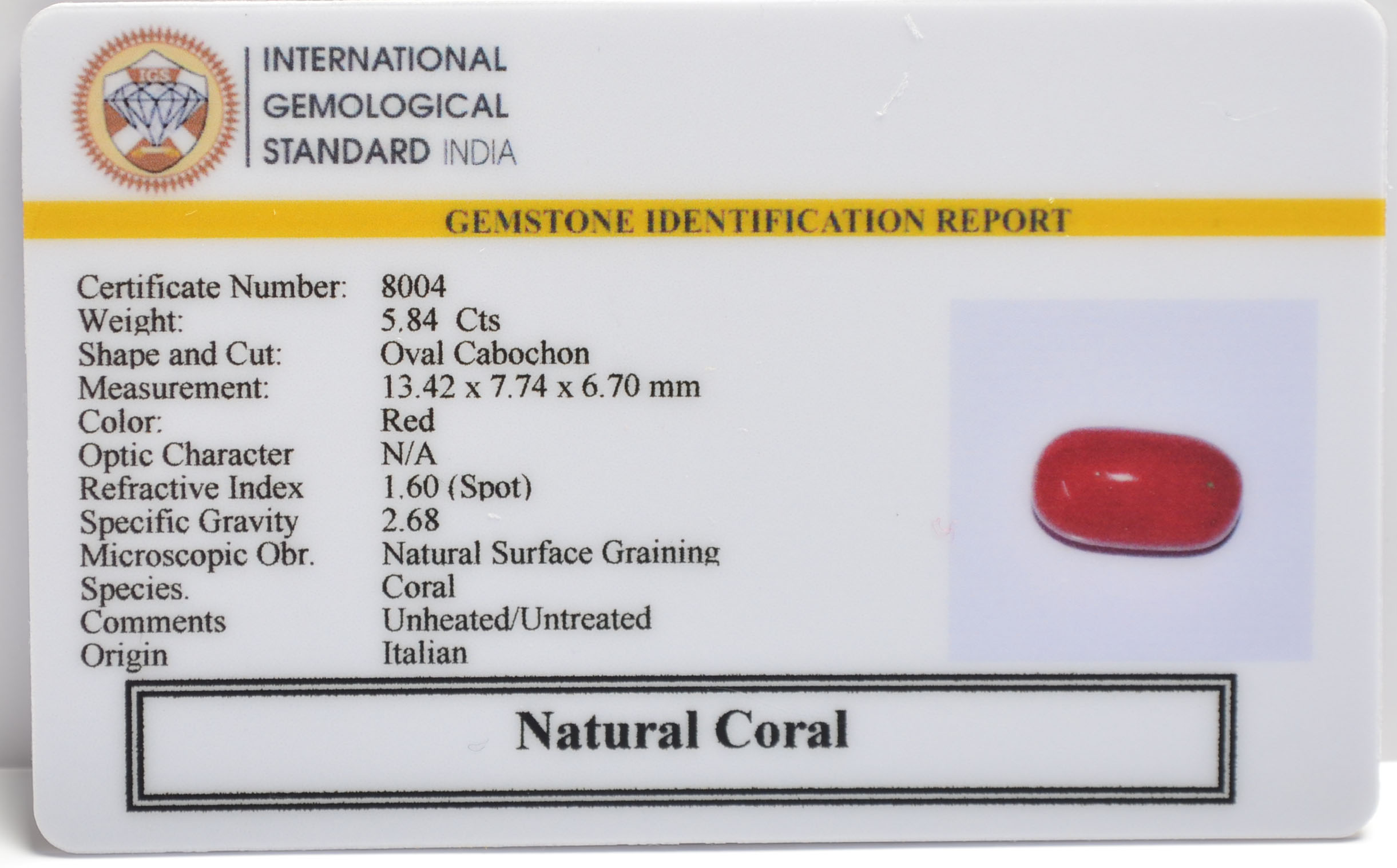 CORAL 5.84 Ct. 3 CRL6284 2 CORAL 5.84 Ct.