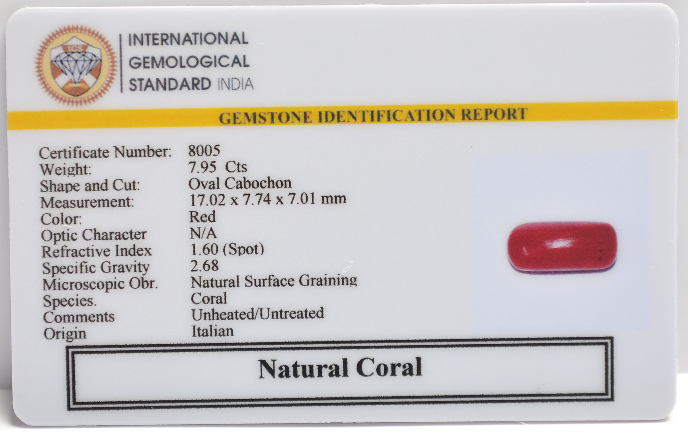 CORAL 7.95 Ct. 3 CRL6285 2 CORAL 7.95 Ct.