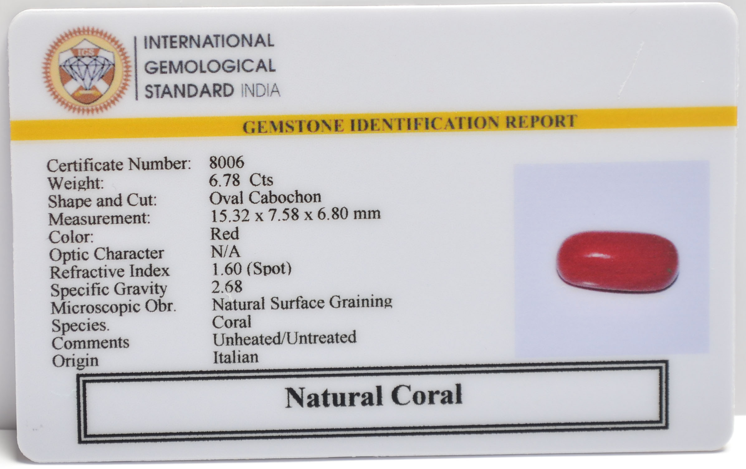 CORAL 6.78 Ct. 3 CRL6286 2 CORAL 6.78 Ct.