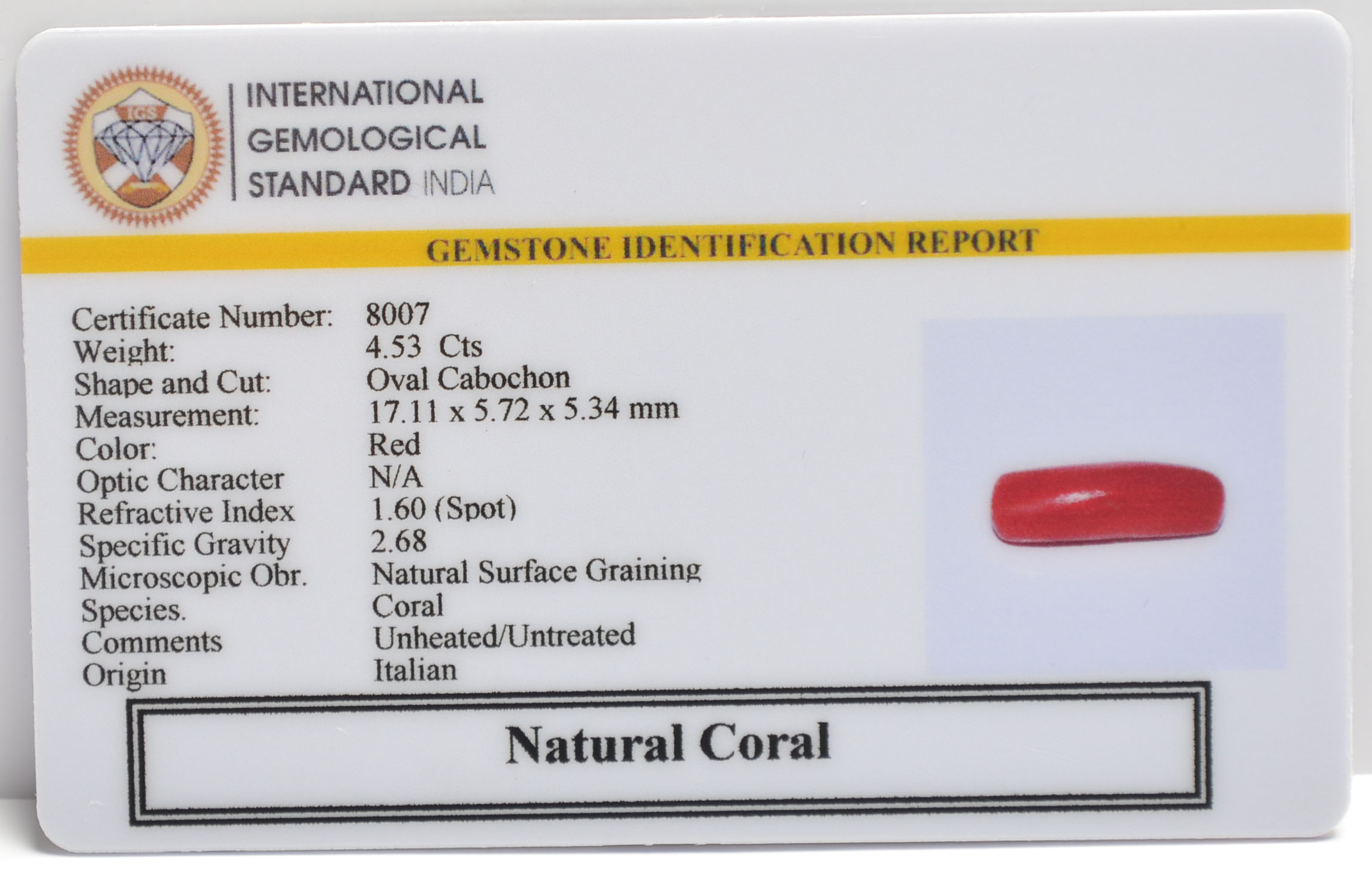 CORAL 4.53 Ct. 3 CRL6287 2 CORAL 4.53 Ct.