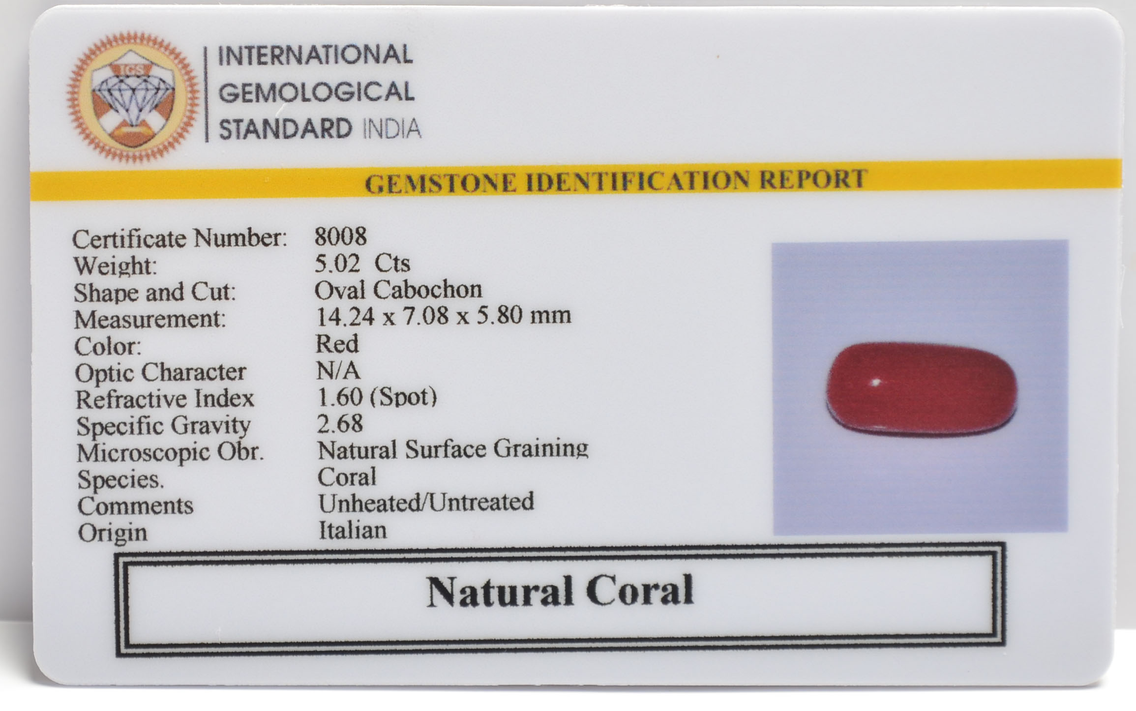 CORAL 5.02 Ct. 3 CRL6288 2 CORAL 5.02 Ct.