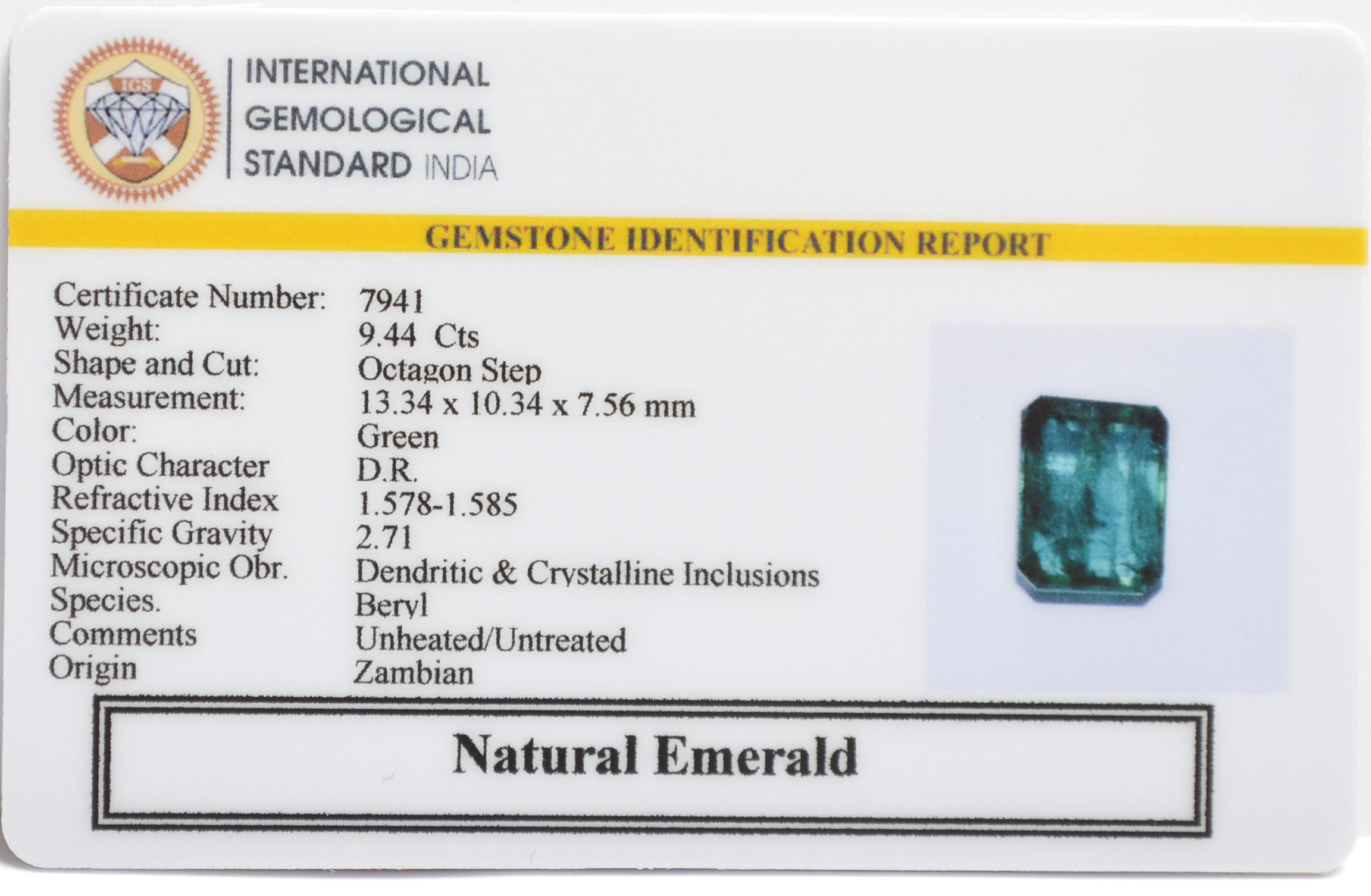 EMERALD 9.44 Ct. 3 EMRD21955 2 EMERALD 9.44 Ct.