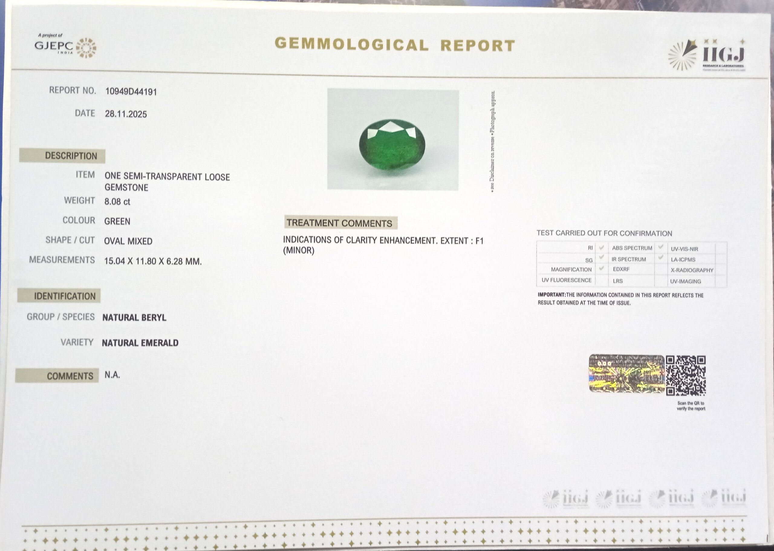 EMERALD 8.08 Ct. 3 EMRD21961 2 scaled EMERALD 8.08 Ct.