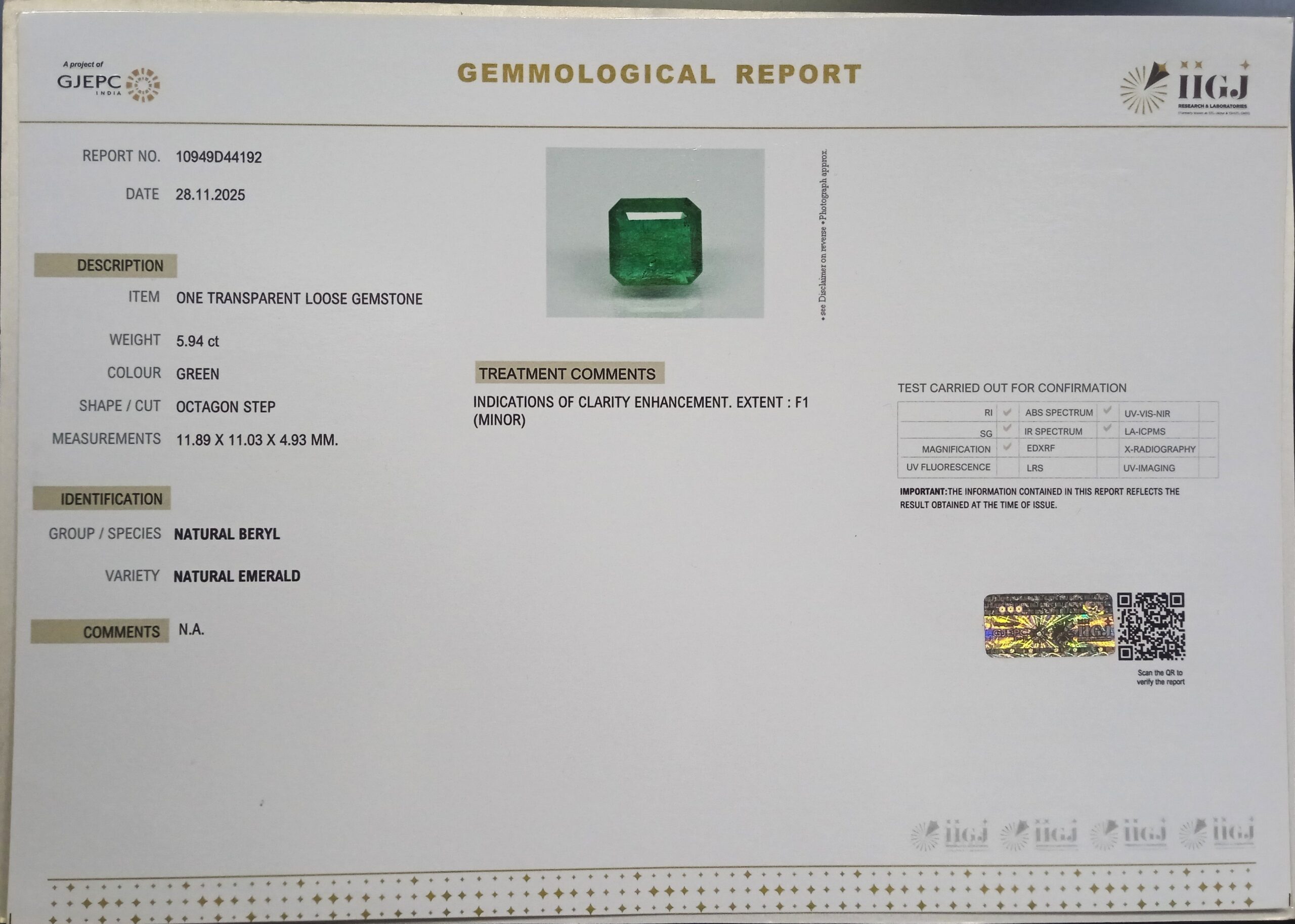 EMERALD 5.94 Ct. 3 EMRD21962 2 scaled EMERALD 5.94 Ct.