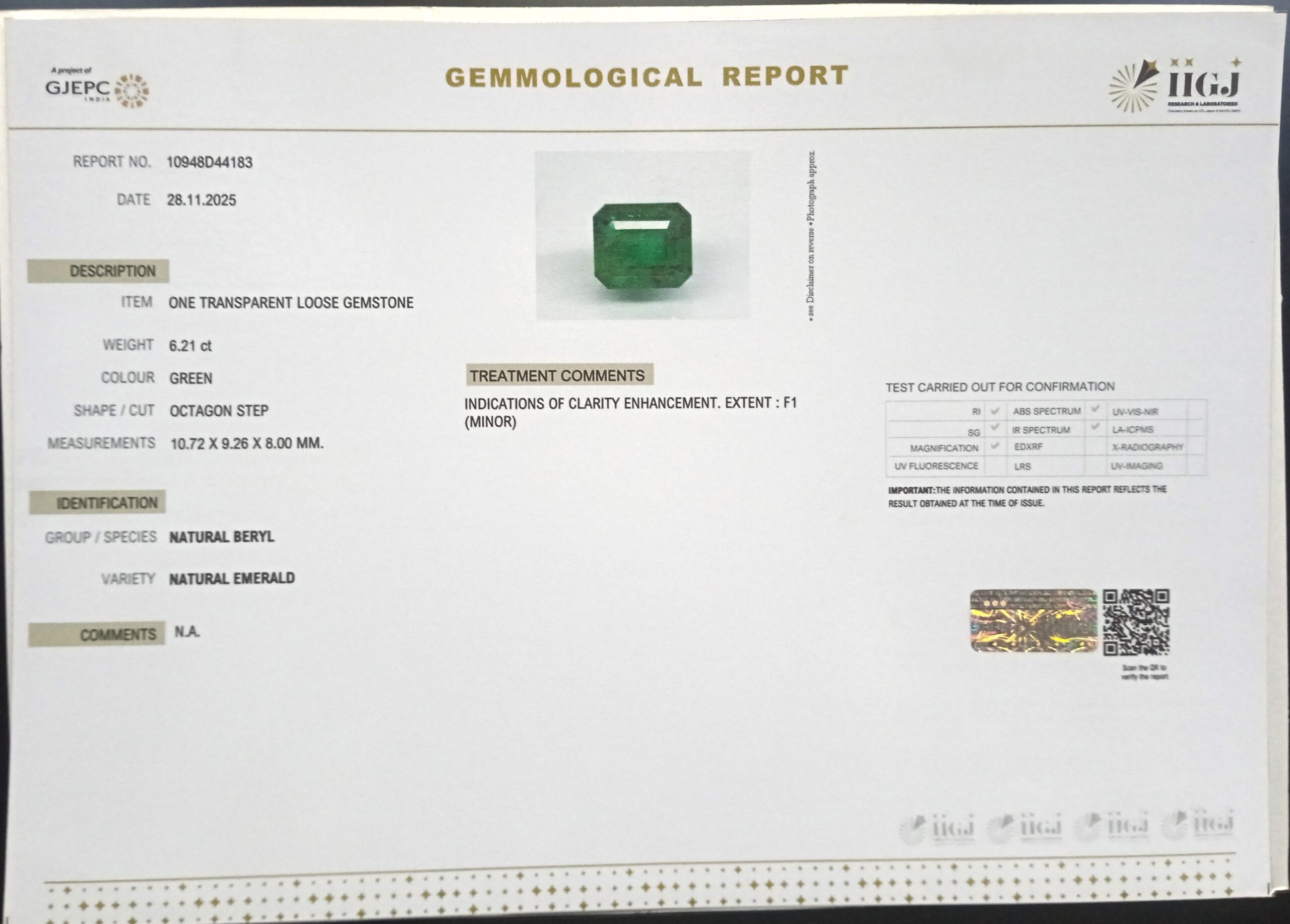 EMRD21966 2 scaled EMERALD 6.21 Ct.